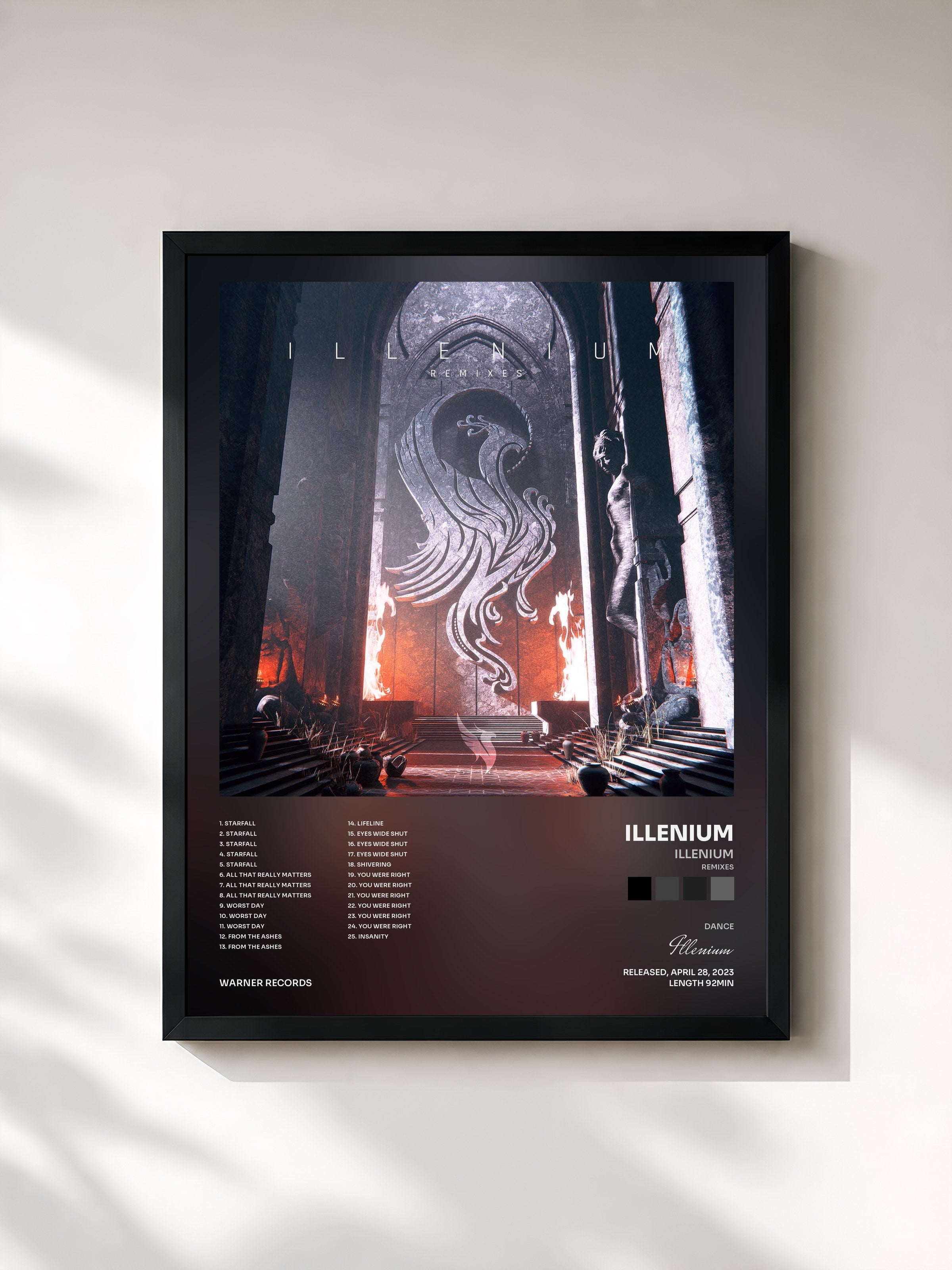 #noir Tableau de l'album ILLENIUM (Remixes) de Illenium, cadre noir, imprimé et encadré en France