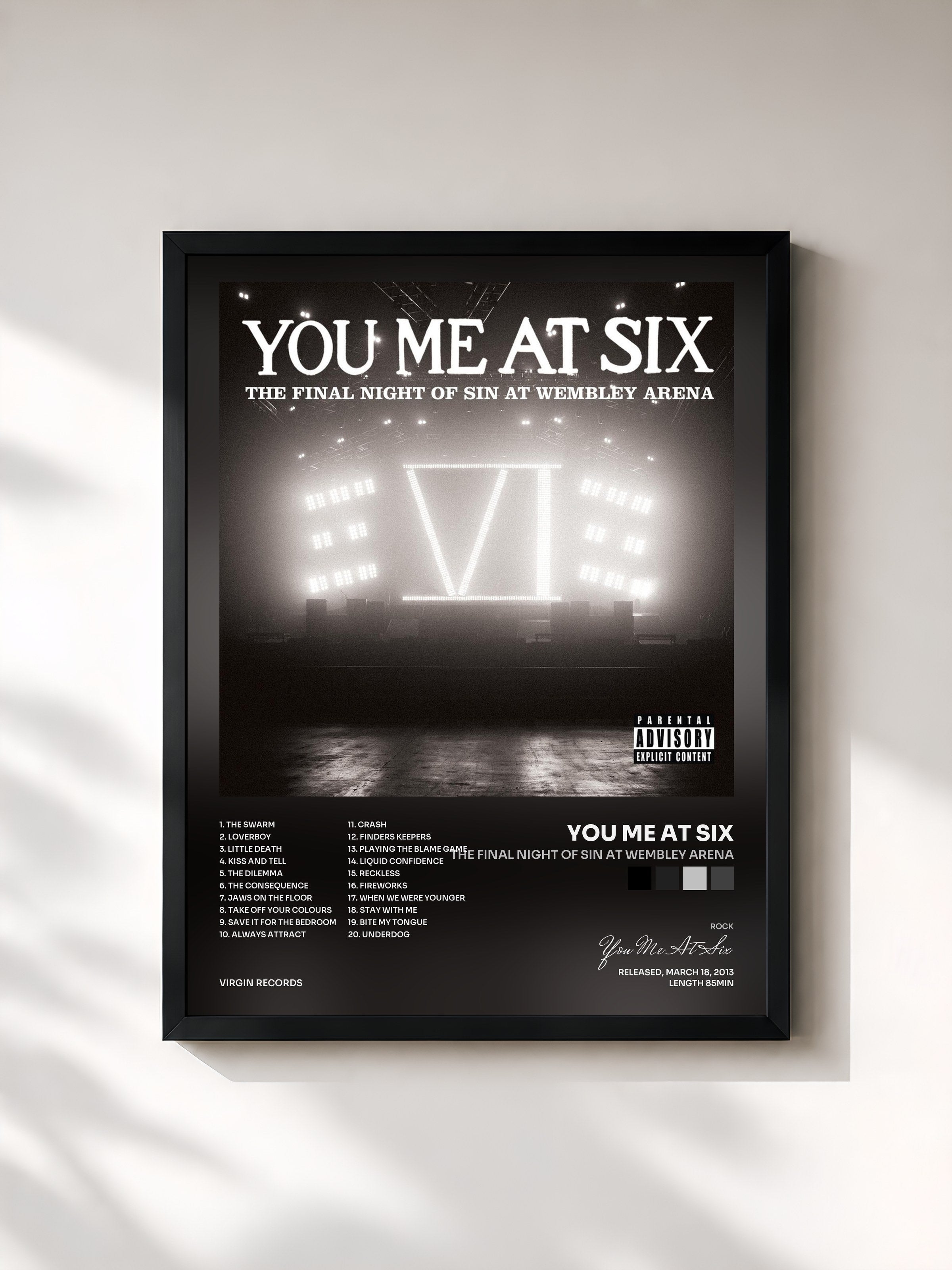 #noir Tableau de l'album The Final Night Of Sin At Wembley Arena de You Me At Six, cadre noir, imprimé et encadré en France