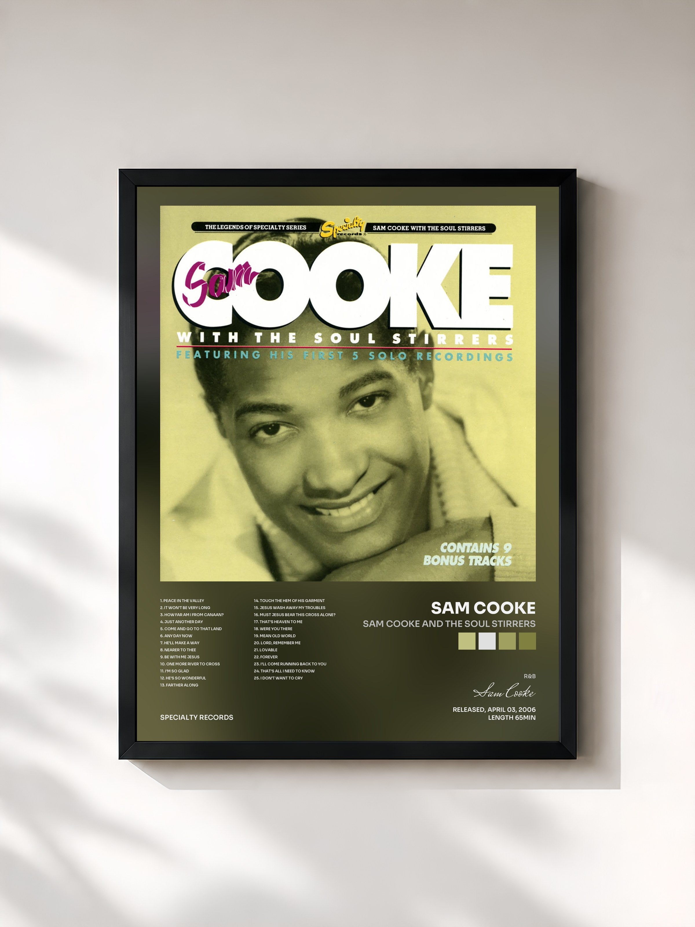 #noir Tableau de l'album Sam Cooke And The Soul Stirrers de Sam Cooke, cadre noir, imprimé et encadré en France