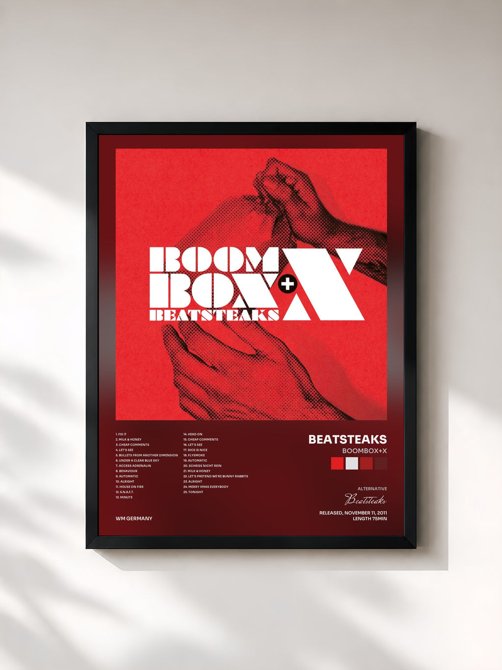 #noir Tableau de l'album Boombox+x de Beatsteaks, cadre noir, imprimé et encadré en France