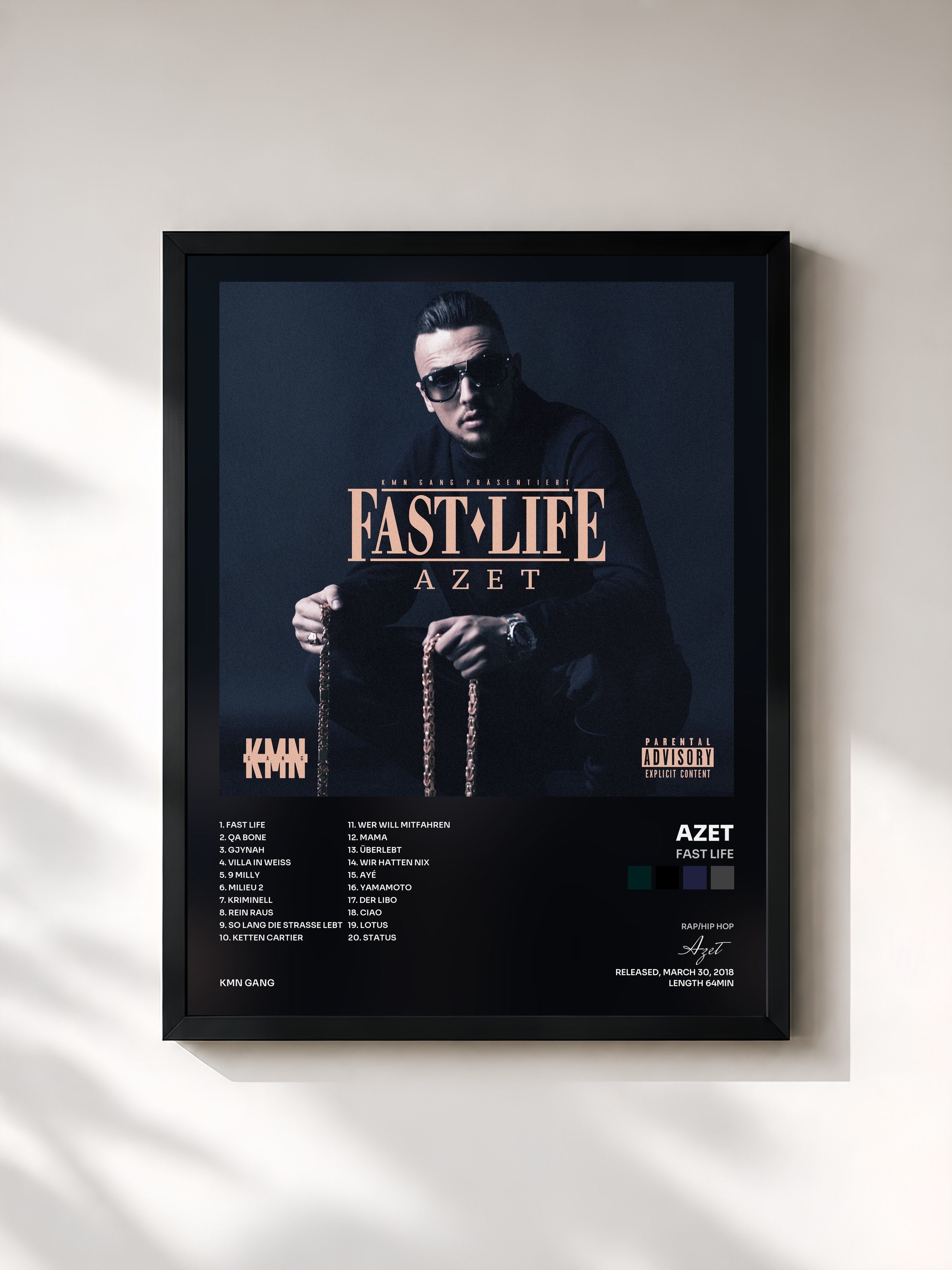 #noir Tableau de l'album Fast Life de Azet, cadre noir, imprimé et encadré en France