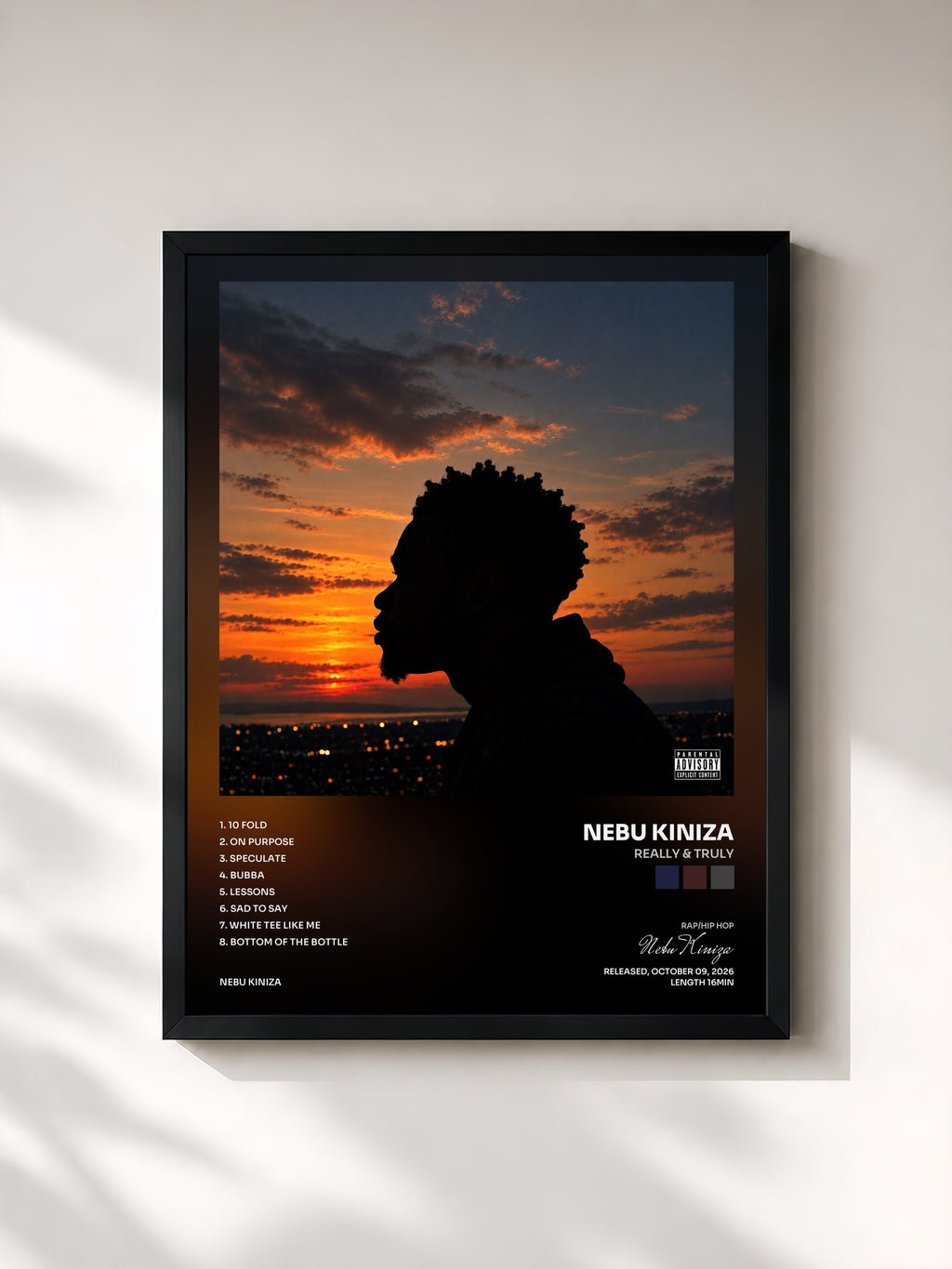 #noir Tableau de l'album Really & Truly de Nebu Kiniza, cadre noir, imprimé et encadré en France