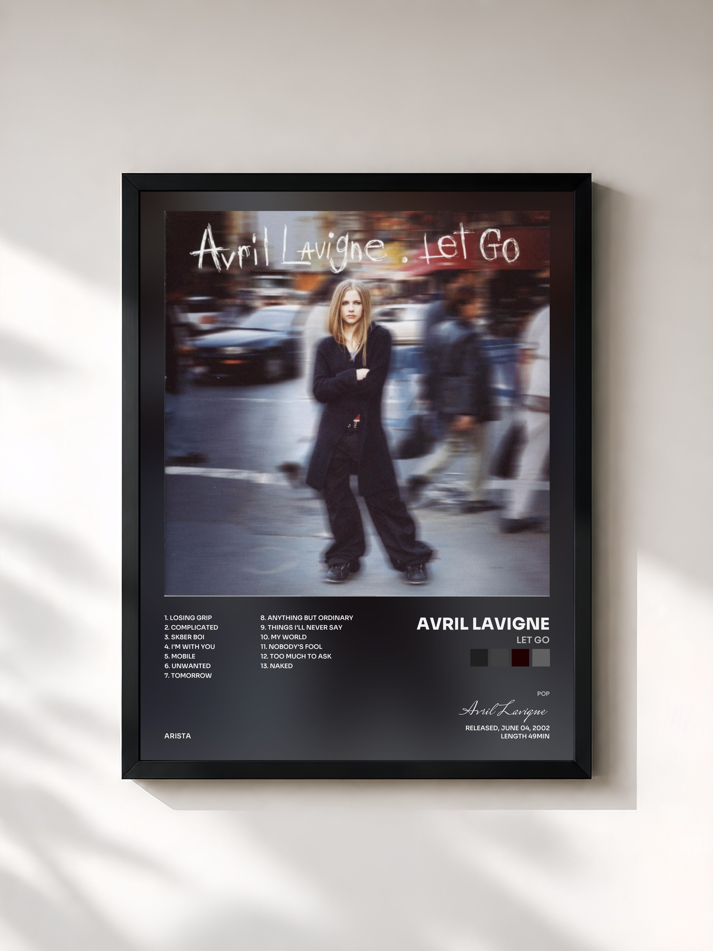 #noir Tableau de l'album Let Go de Avril Lavigne, cadre noir, imprimé et encadré en France