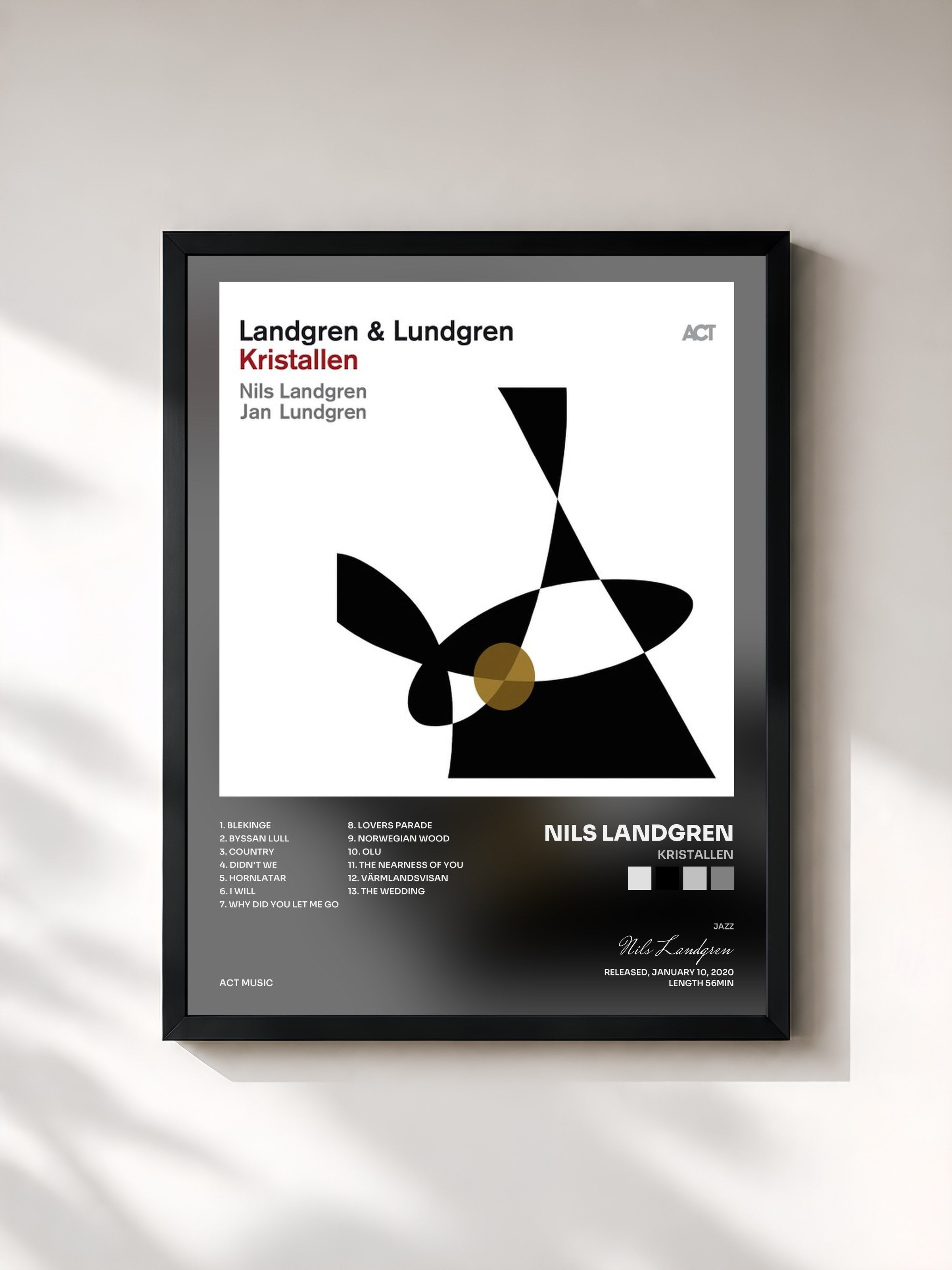 #noir Tableau de l'album Kristallen de Nils Landgren, cadre noir, imprimé et encadré en France