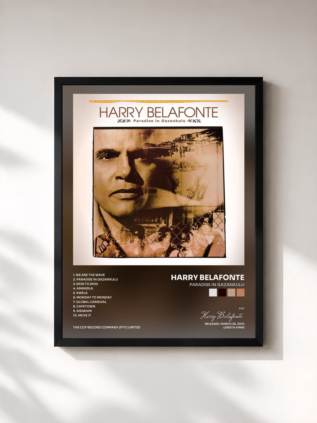 #noir Tableau de l'album Paradise In Gazankulu de Harry Belafonte, cadre noir, imprimé et encadré en France