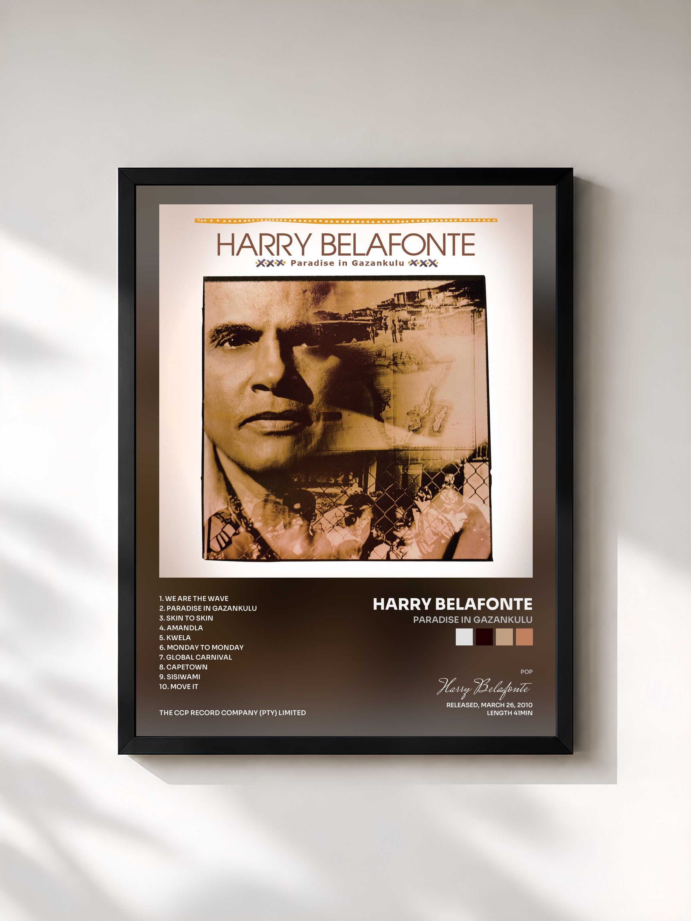 #noir Tableau de l'album Paradise In Gazankulu de Harry Belafonte, cadre noir, imprimé et encadré en France