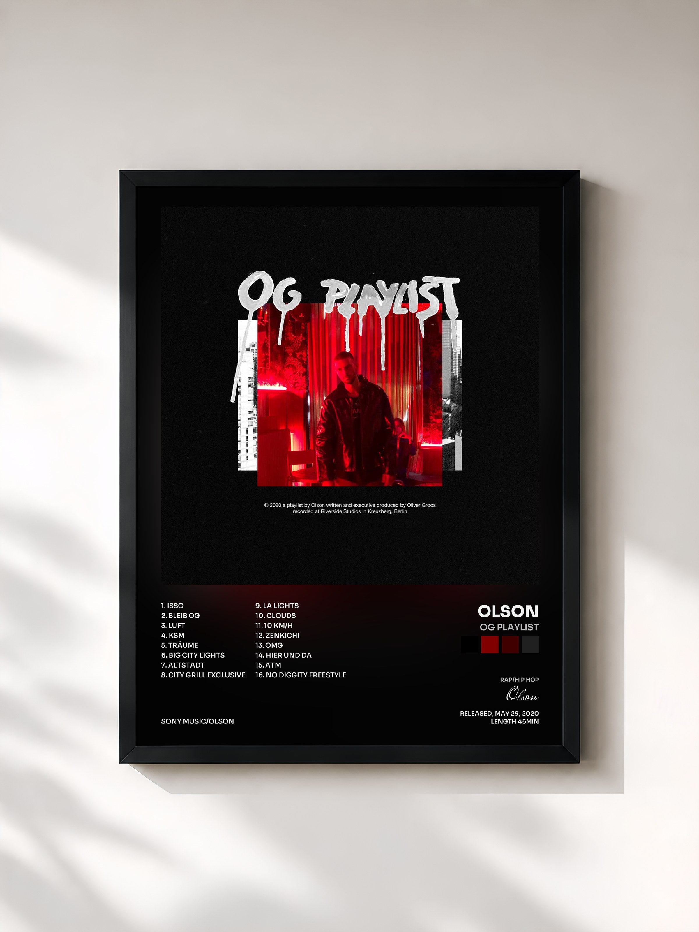 #noir Tableau de l'album OG Playlist de Olson, cadre noir, imprimé et encadré en France