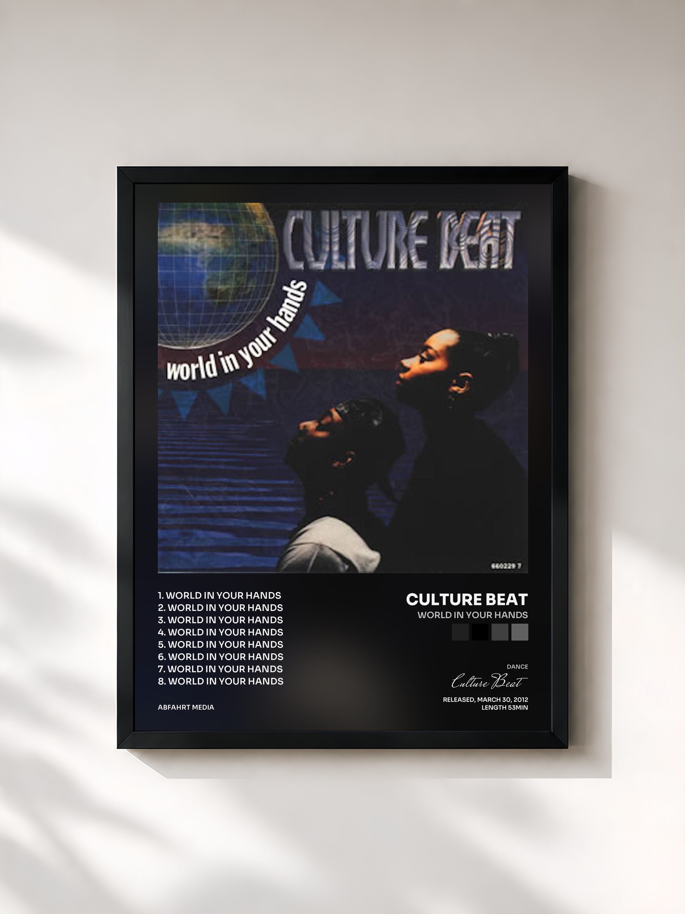 #noir Tableau de l'album World in Your Hands de Culture Beat, cadre noir, imprimé et encadré en France