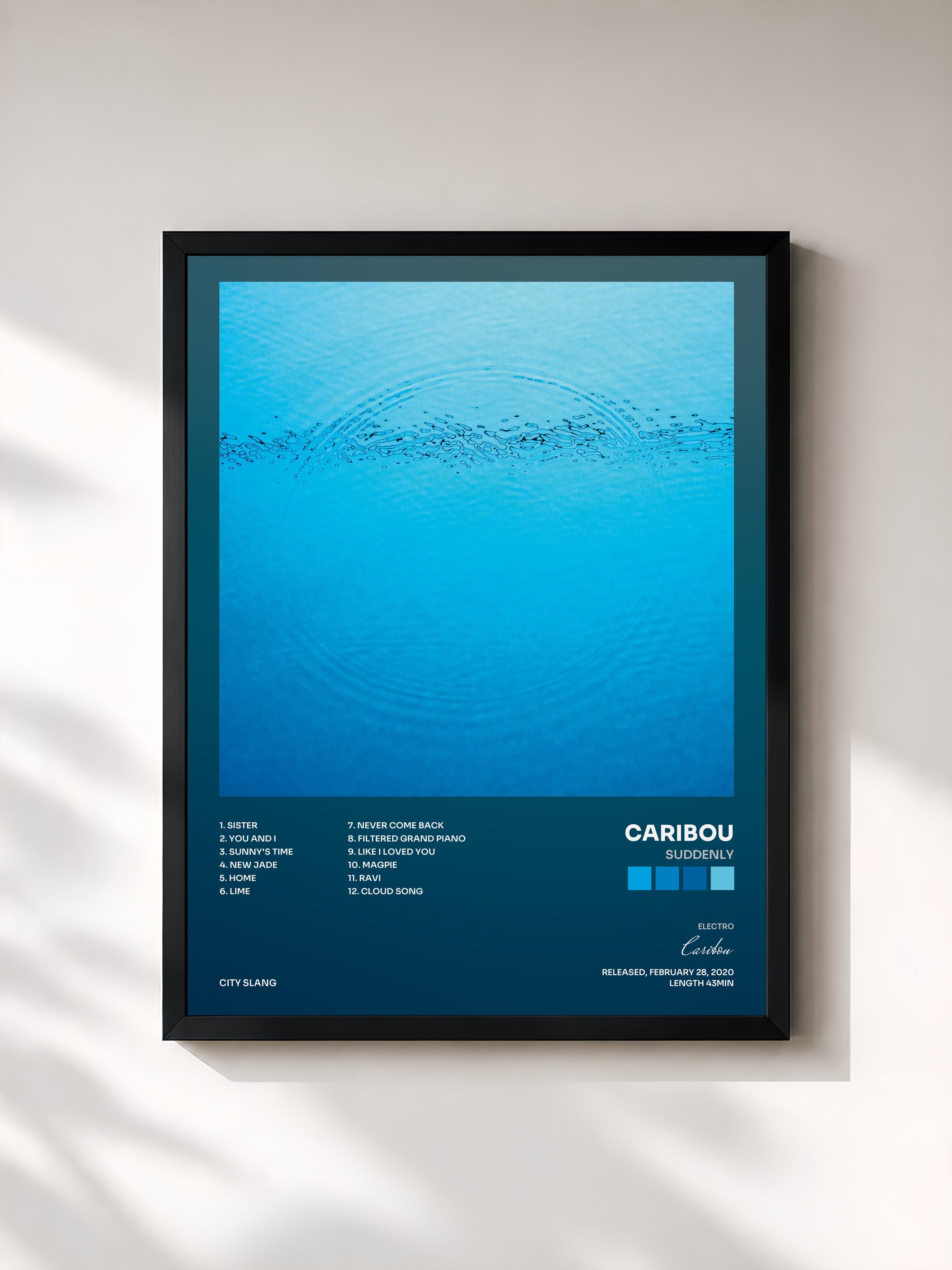 #noir Tableau de l'album Suddenly de Caribou, cadre noir, imprimé et encadré en France