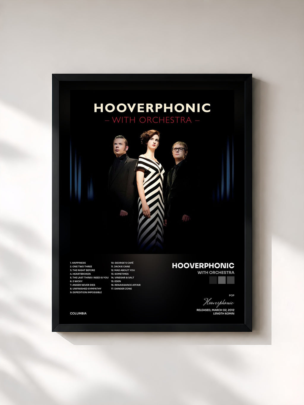 #noir Tableau de l'album With Orchestra de Hooverphonic, cadre noir, imprimé et encadré en France