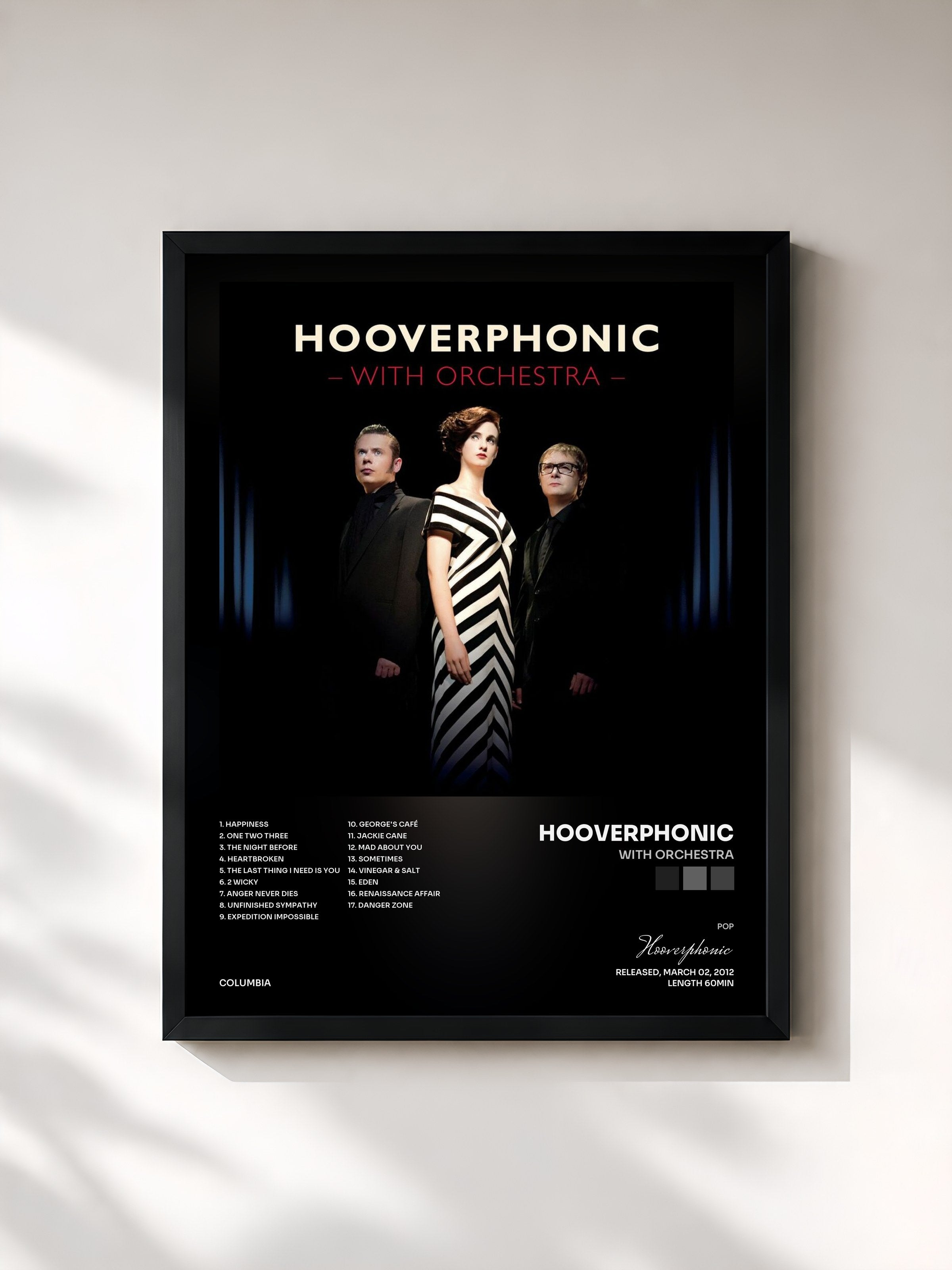 #noir Tableau de l'album With Orchestra de Hooverphonic, cadre noir, imprimé et encadré en France