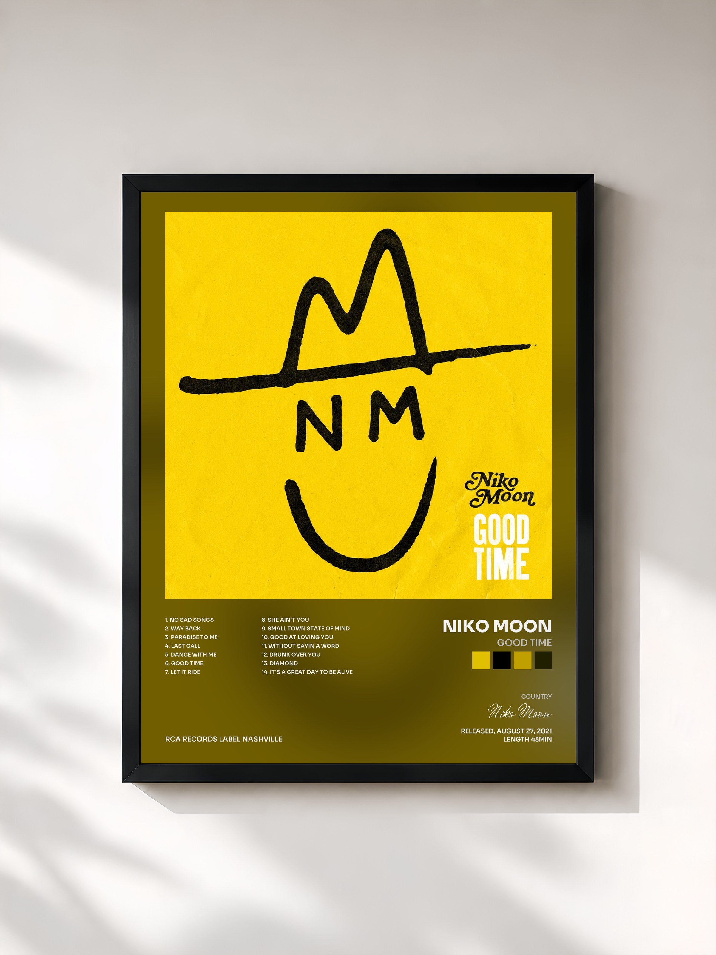 #noir Tableau de l'album GOOD TIME de Niko Moon, cadre noir, imprimé et encadré en France