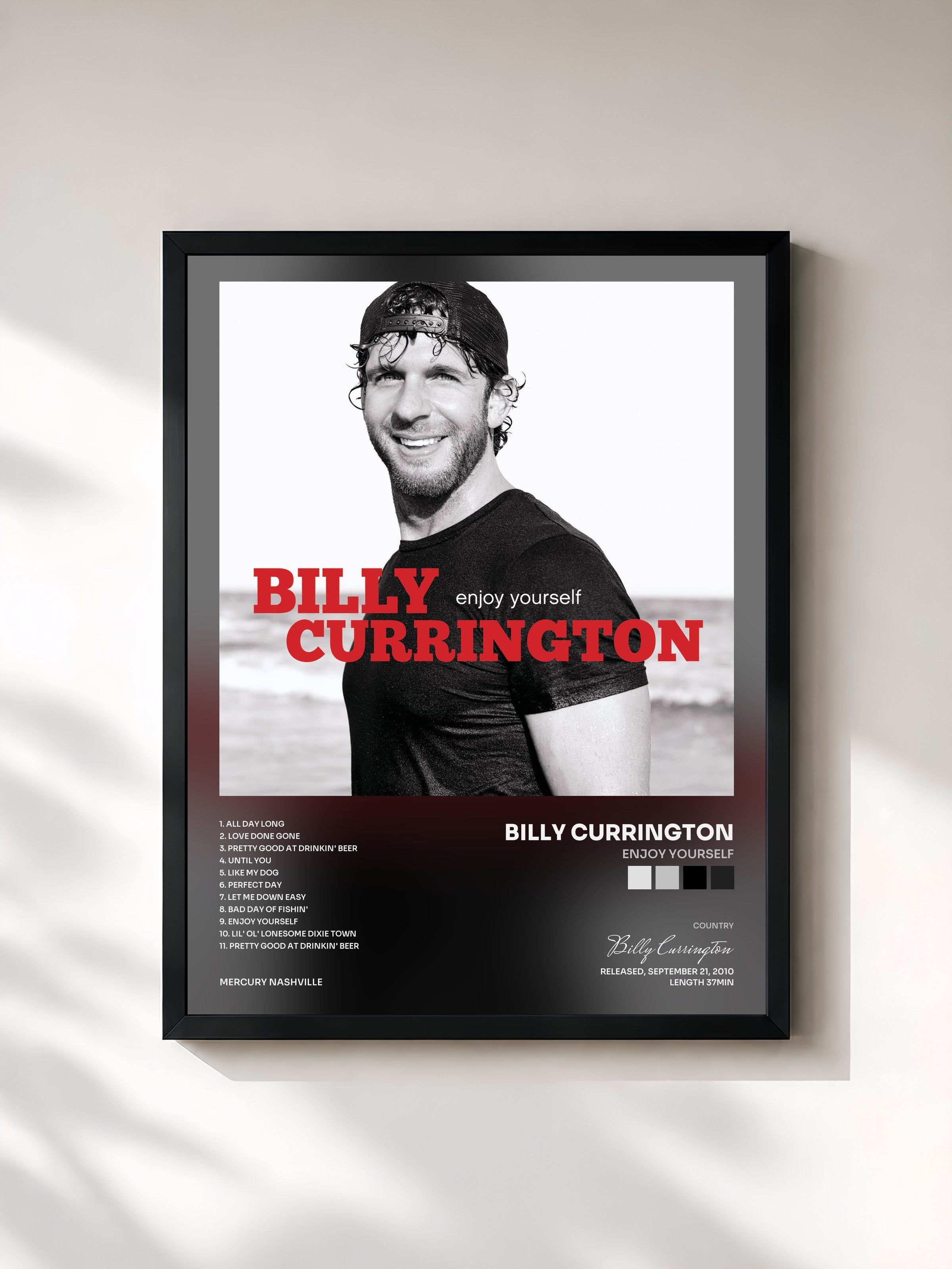 #noir Tableau de l'album Enjoy Yourself de Billy Currington, cadre noir, imprimé et encadré en France