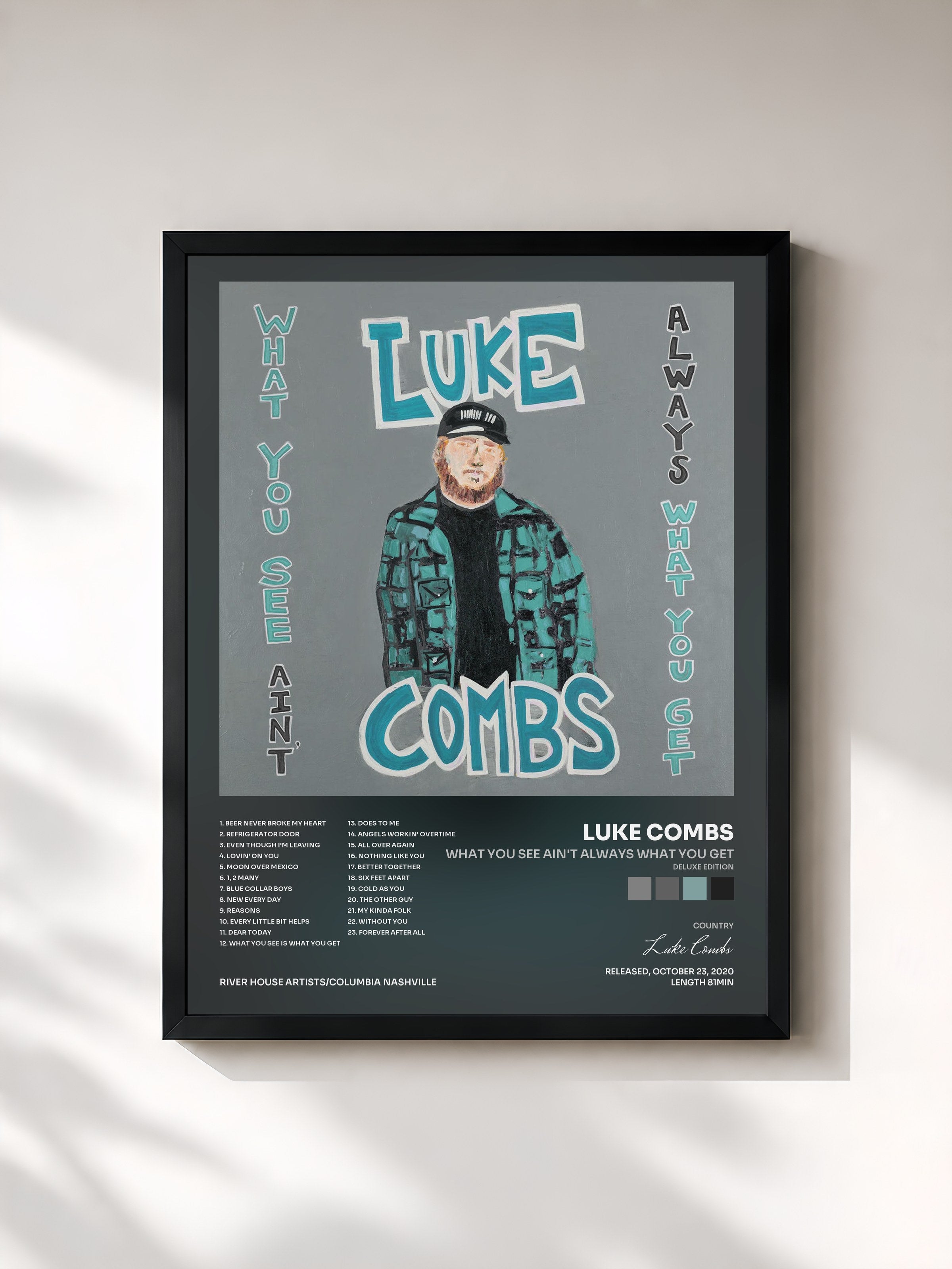 #noir Tableau de l'album What You See Ain't Always What You Get (Deluxe Edition) de Luke Combs, cadre noir, imprimé et encadré en France