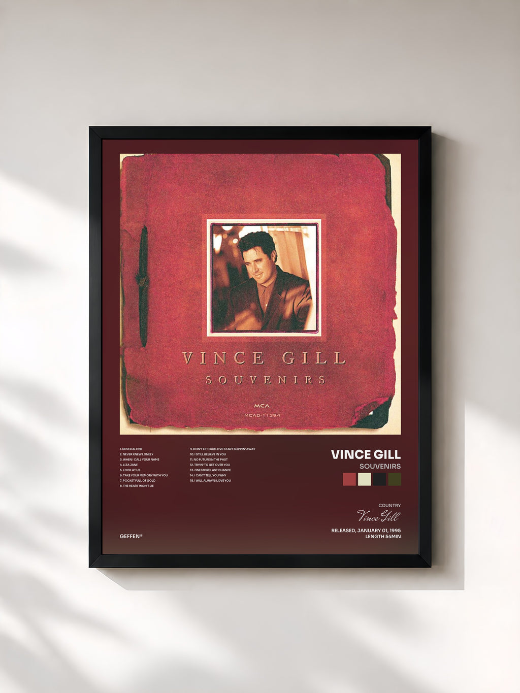 #noir Tableau de l'album Souvenirs de Vince Gill, cadre noir, imprimé et encadré en France