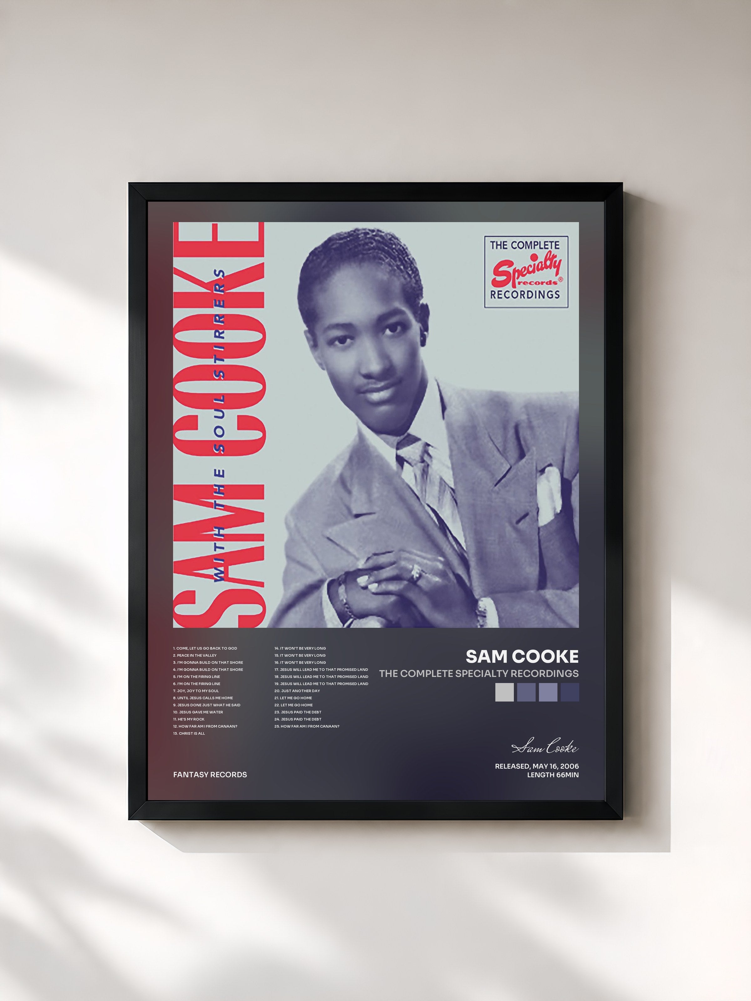 #noir Tableau de l'album The Complete Specialty Recordings de Sam Cooke, cadre noir, imprimé et encadré en France