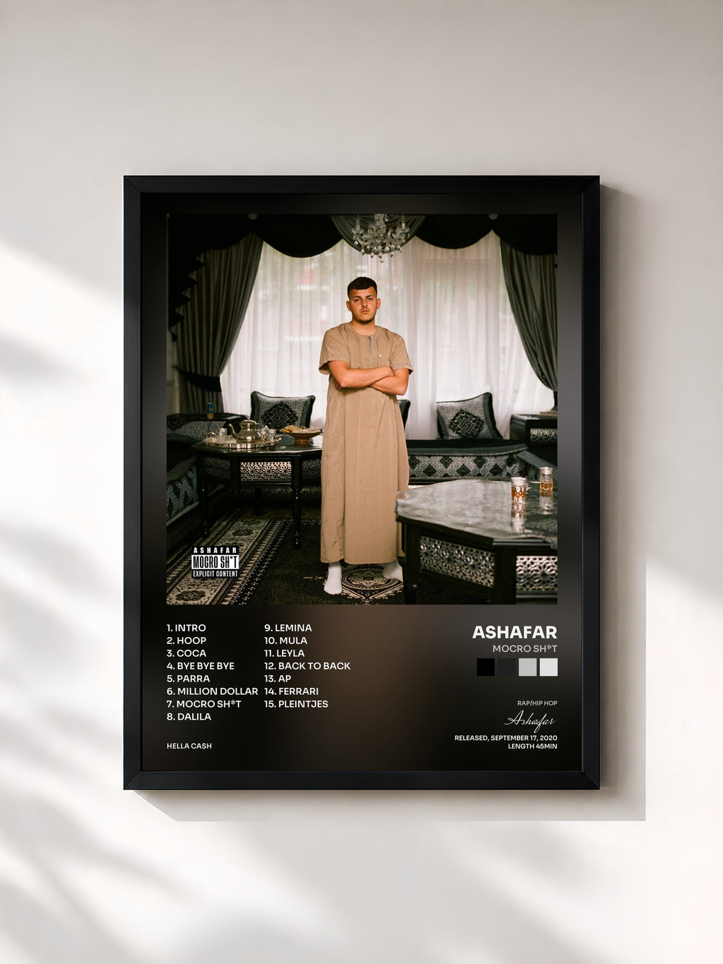 #noir Tableau de l'album Mocro Sh*t de Ashafar, cadre noir, imprimé et encadré en France