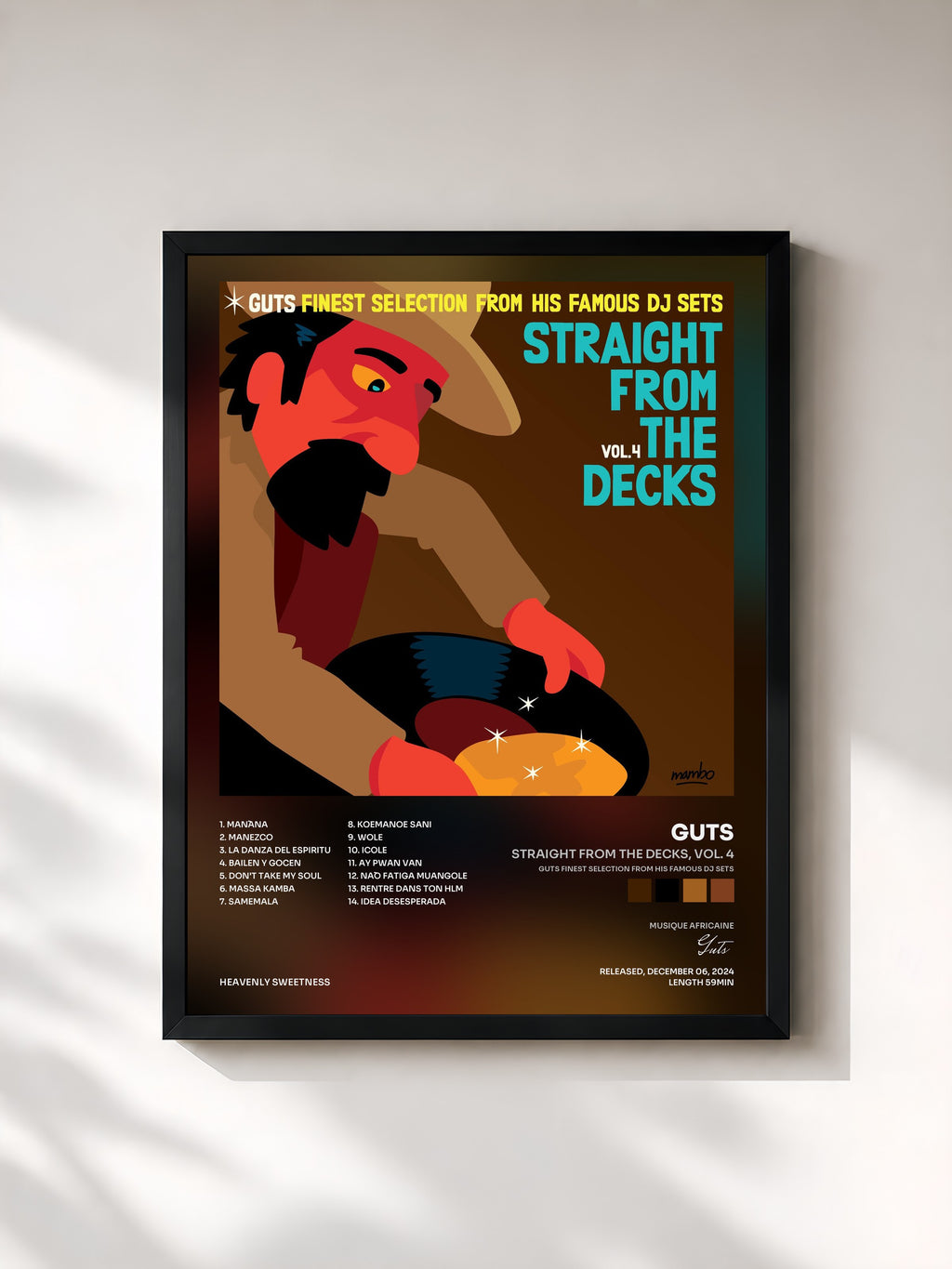 #noir Tableau de l'album Straight from the Decks, Vol. 4 (Guts Finest Selection from His Famous DJ Sets) de Guts, cadre noir, imprimé et encadré en France
