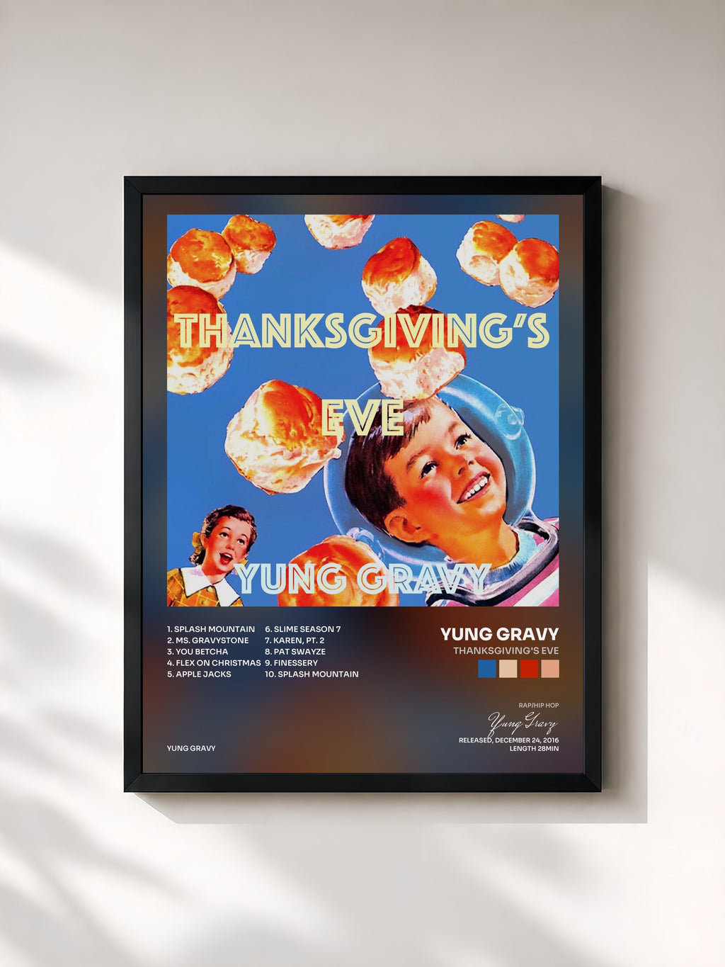 #noir Tableau de l'album Thanksgiving's Eve de Yung Gravy, cadre noir, imprimé et encadré en France