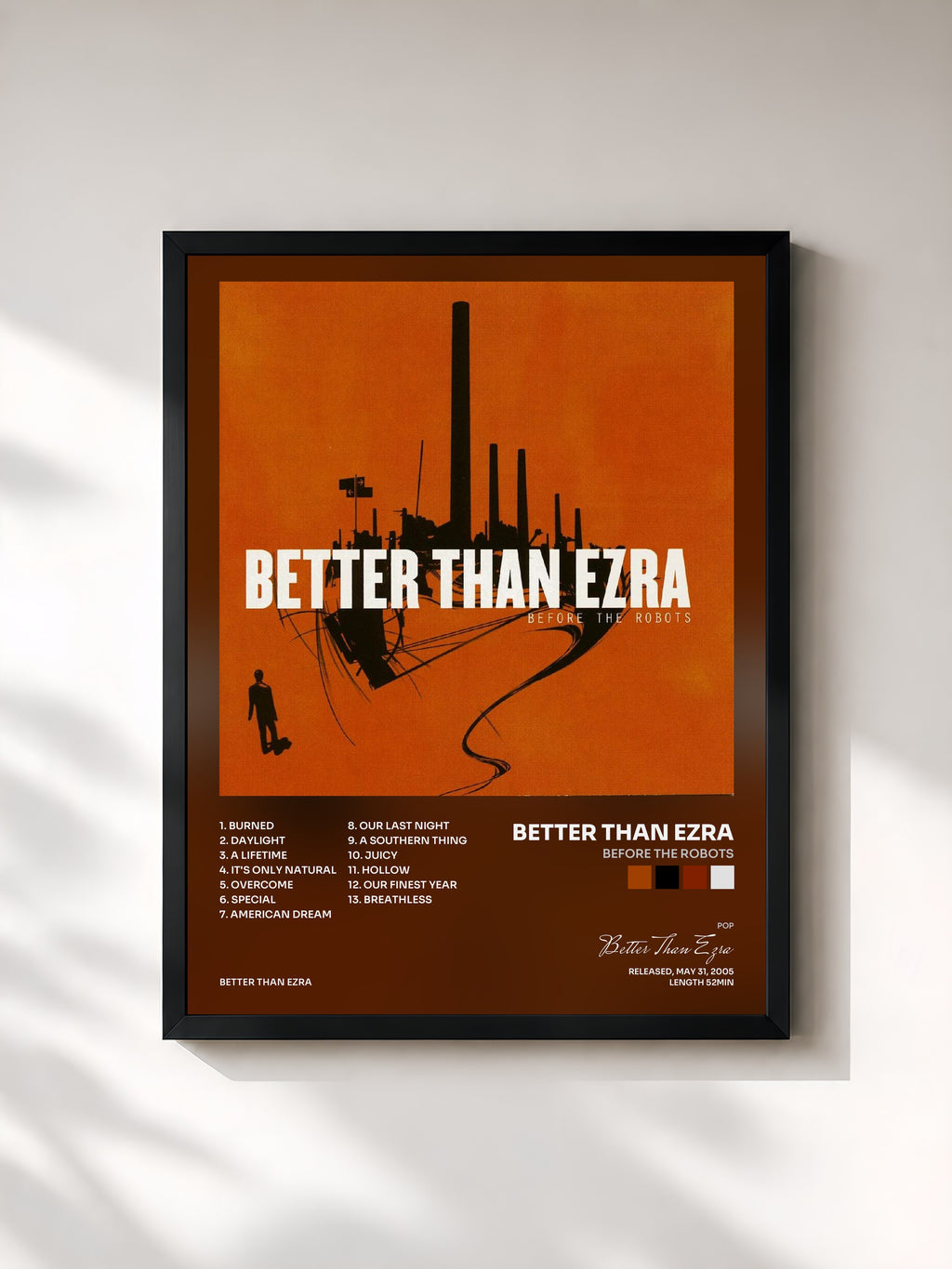 #noir Tableau de l'album Before the Robots de Better Than Ezra, cadre noir, imprimé et encadré en France