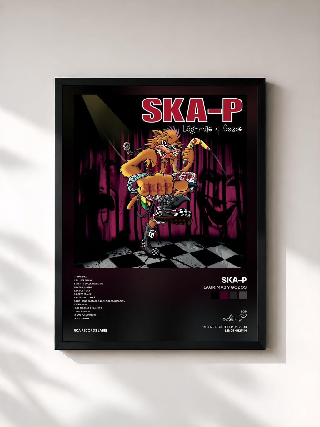 #noir Tableau de l'album Lagrimas Y Gozos de Ska-P, cadre noir, imprimé et encadré en France