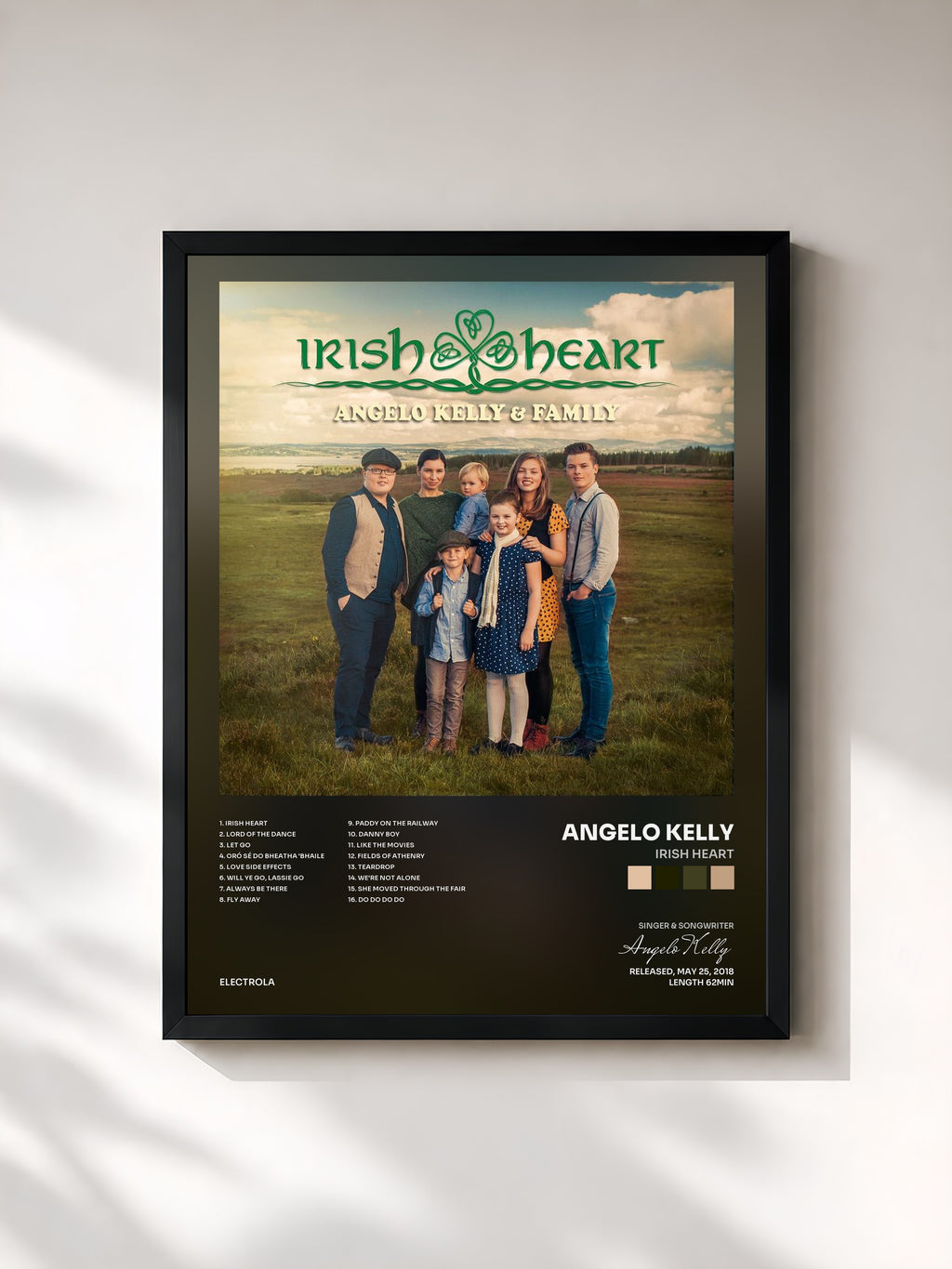 #noir Tableau de l'album Irish Heart de Angelo Kelly, cadre noir, imprimé et encadré en France