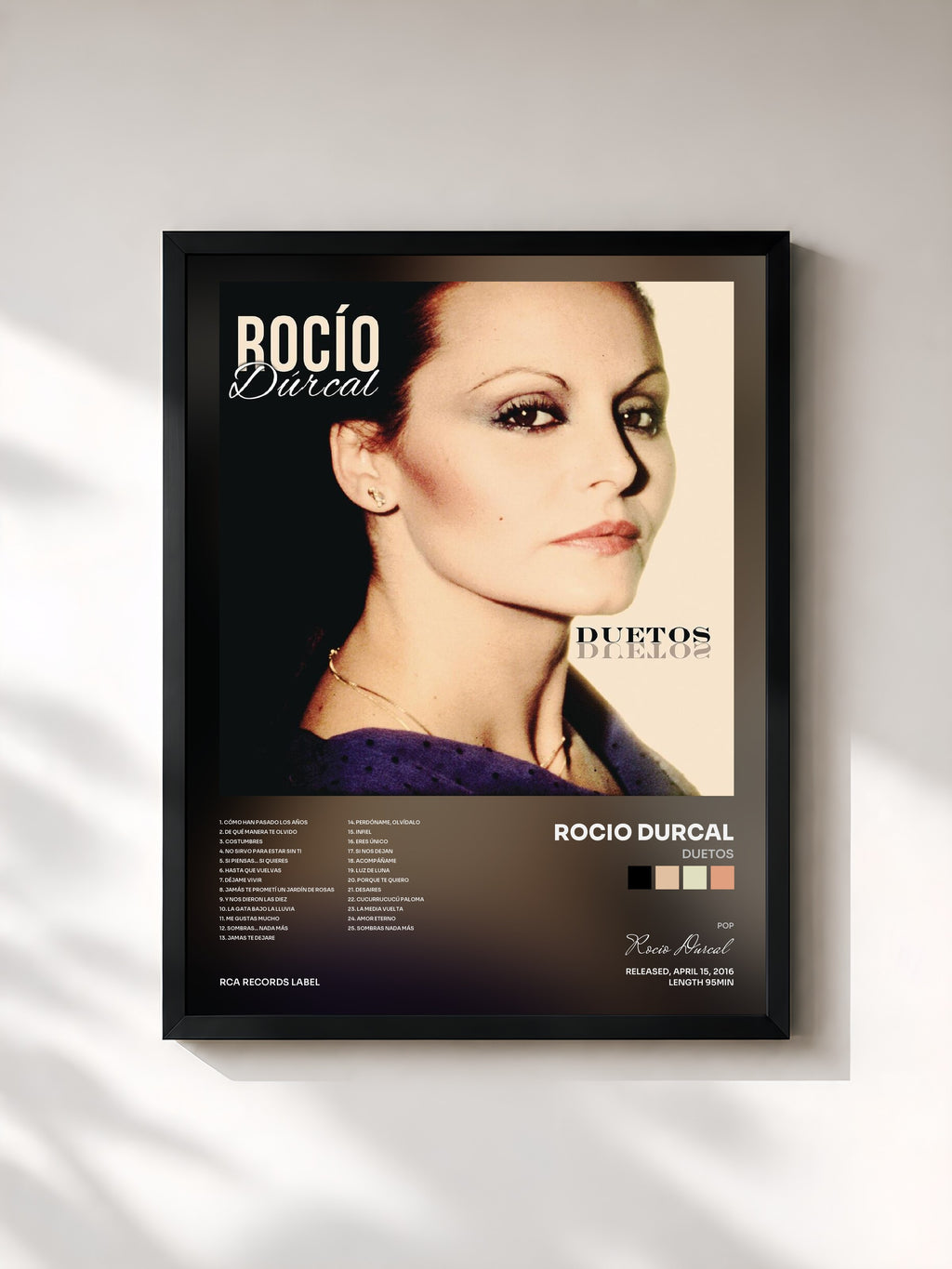 #noir Tableau de l'album Duetos de Rocio Durcal, cadre noir, imprimé et encadré en France