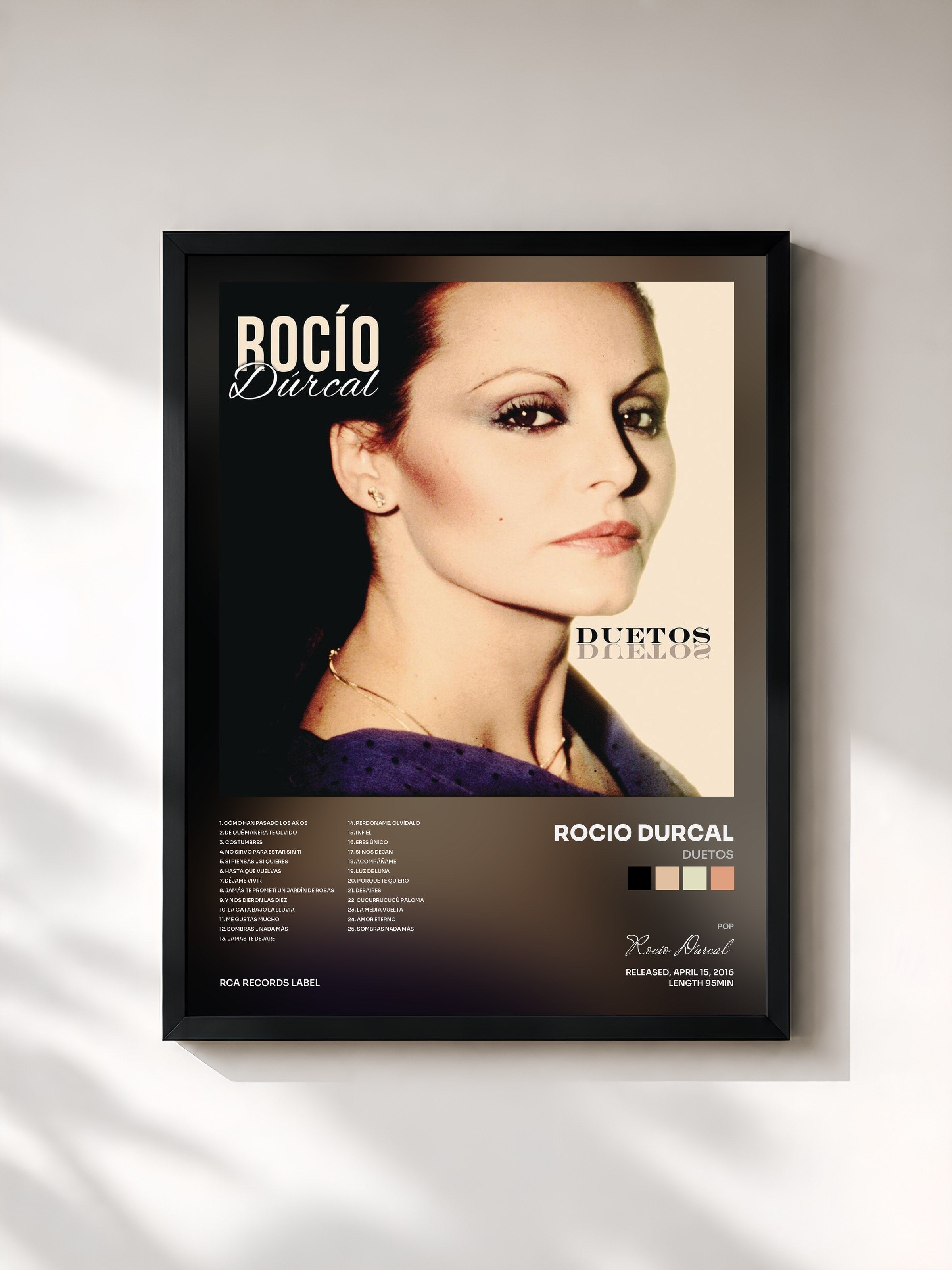 #noir Tableau de l'album Duetos de Rocio Durcal, cadre noir, imprimé et encadré en France