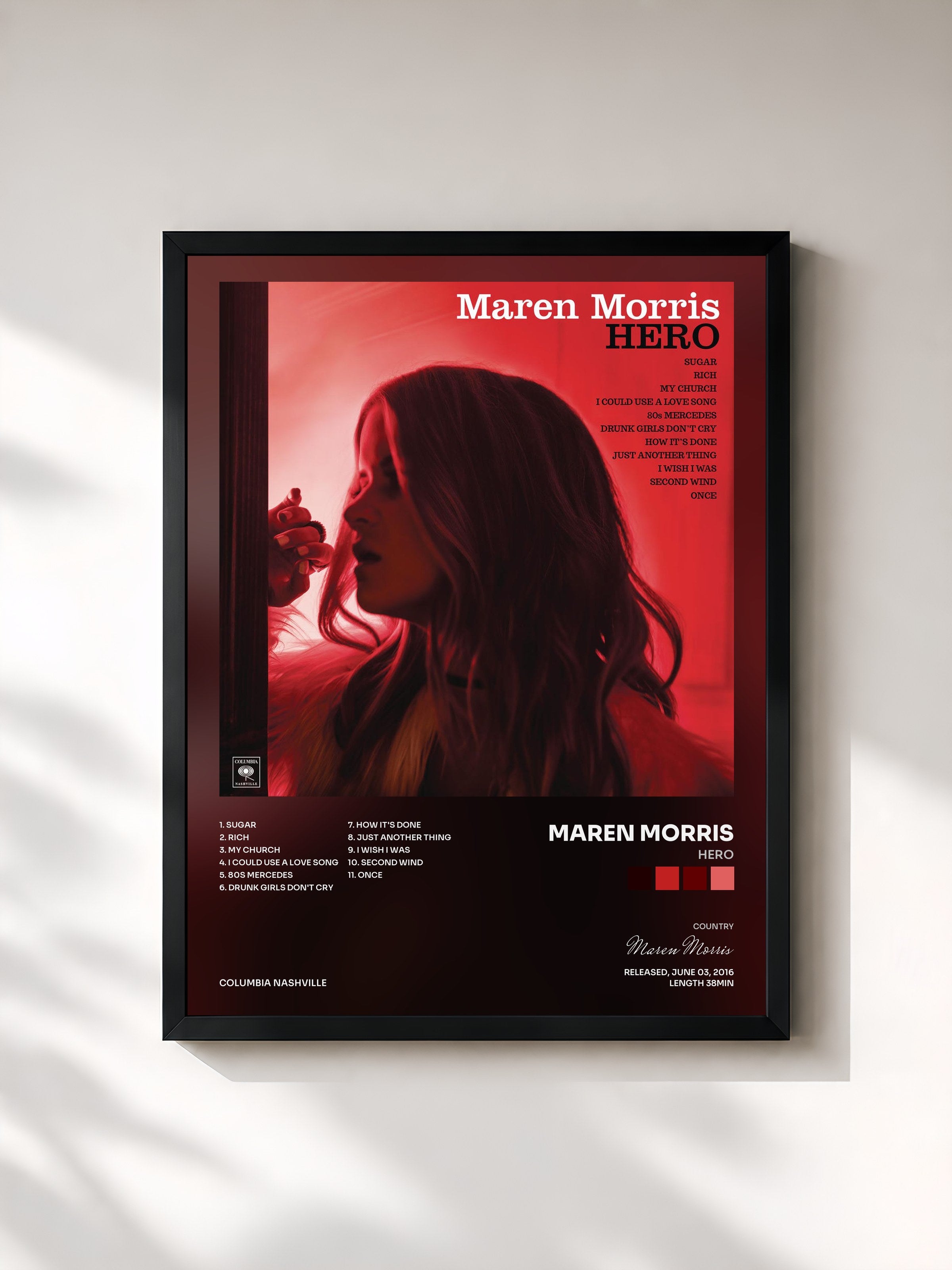 #noir Tableau de l'album HERO de Maren Morris, cadre noir, imprimé et encadré en France