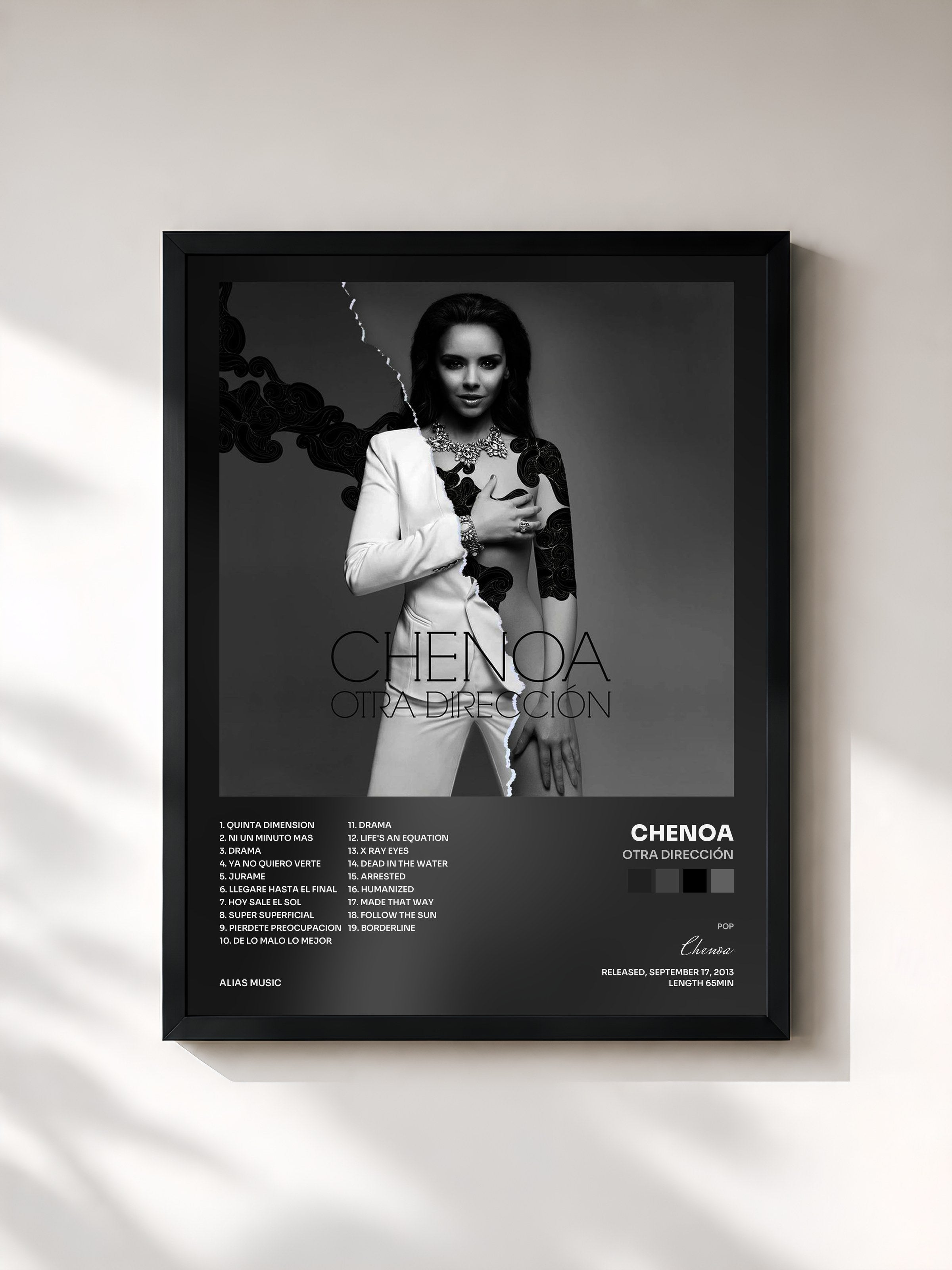 #noir Tableau de l'album Otra Dirección de Chenoa, cadre noir, imprimé et encadré en France