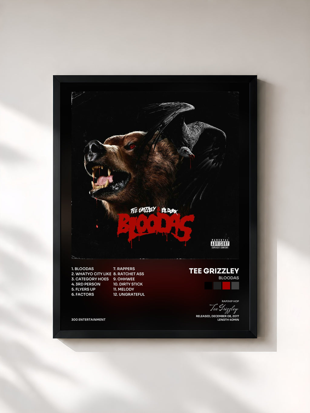 #noir Tableau de l'album Bloodas de Tee Grizzley, cadre noir, imprimé et encadré en France