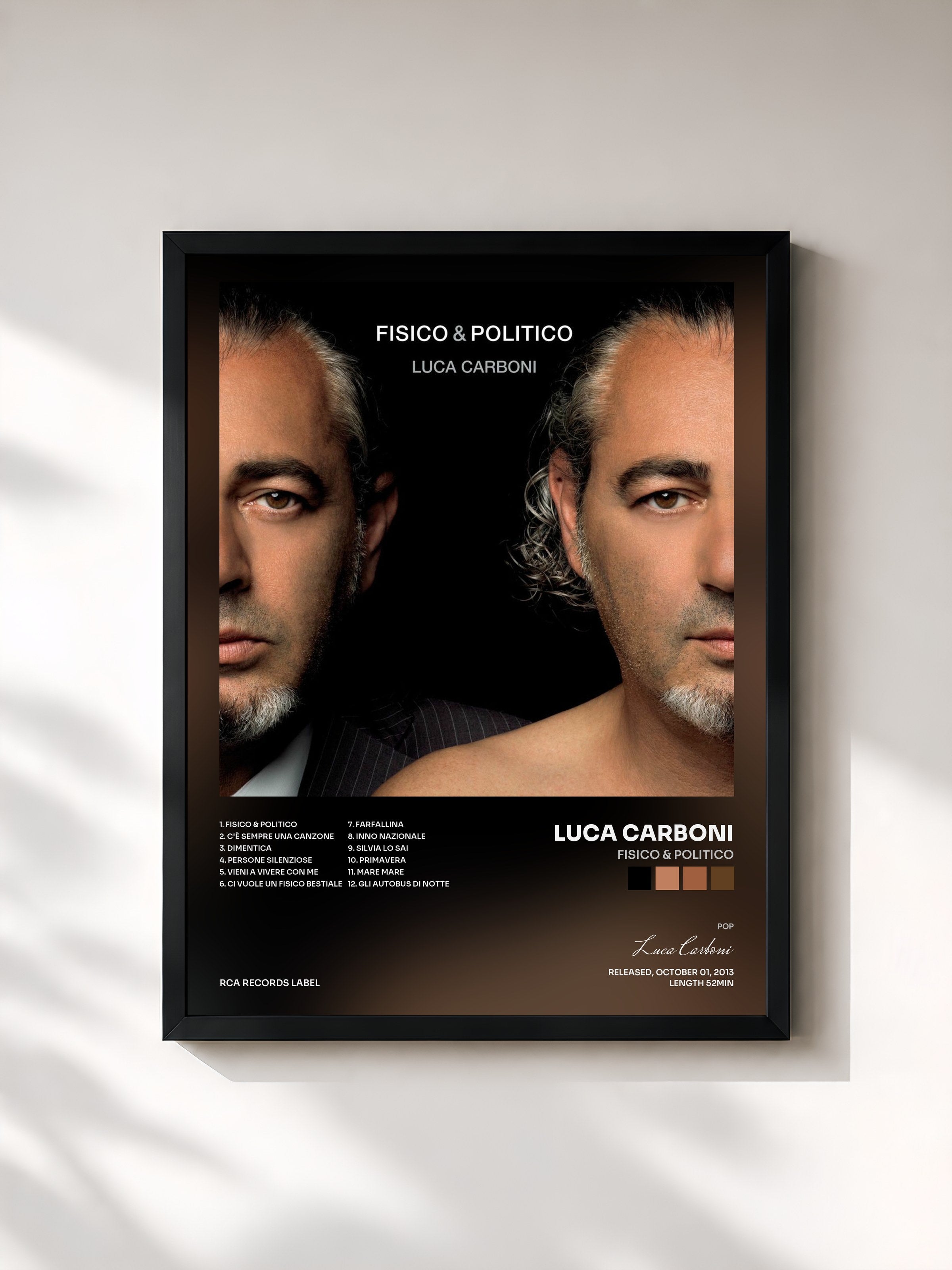 #noir Tableau de l'album Fisico & Politico de Luca Carboni, cadre noir, imprimé et encadré en France