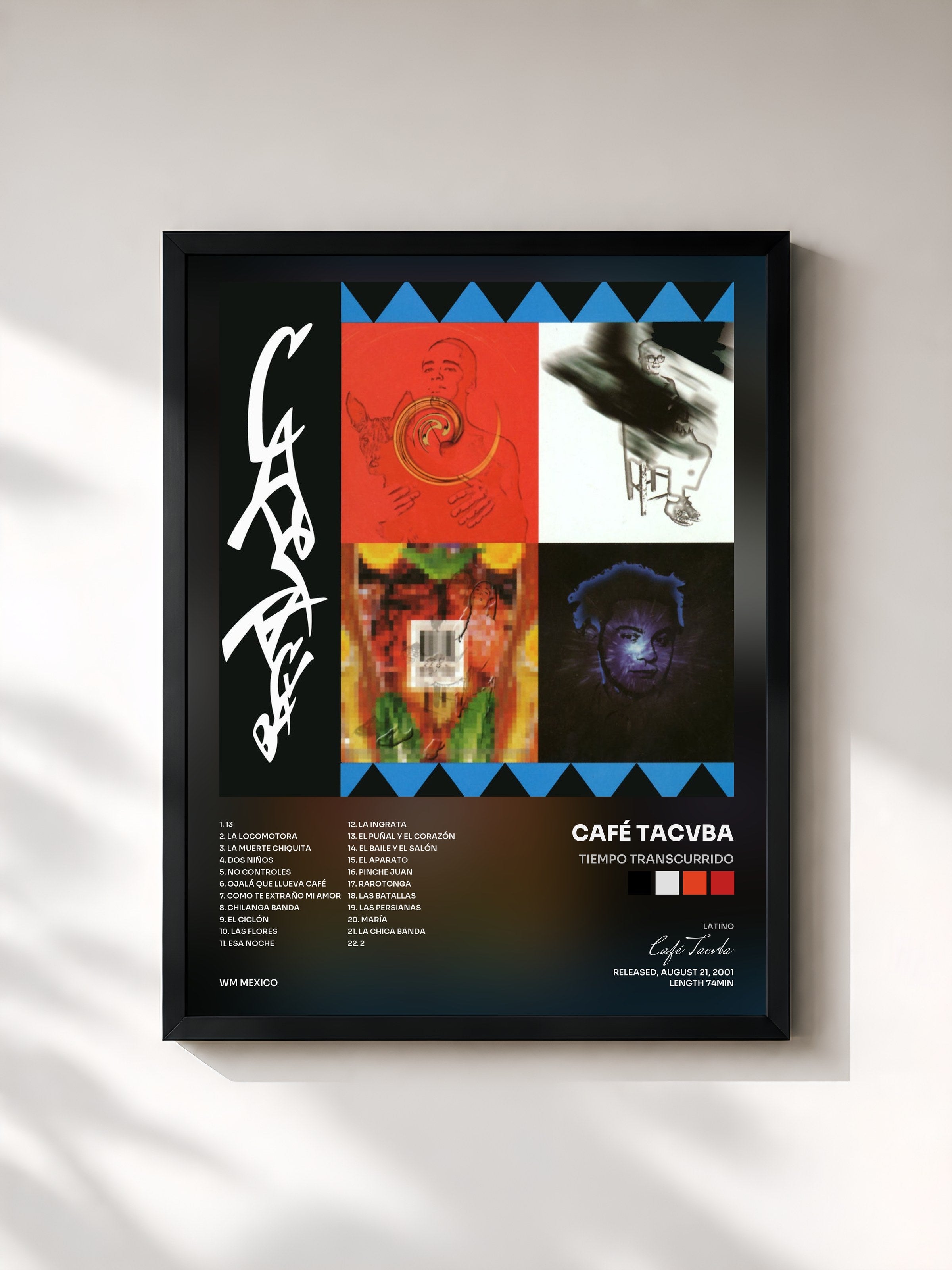 #noir Tableau de l'album Tiempo transcurrido de Café Tacvba, cadre noir, imprimé et encadré en France