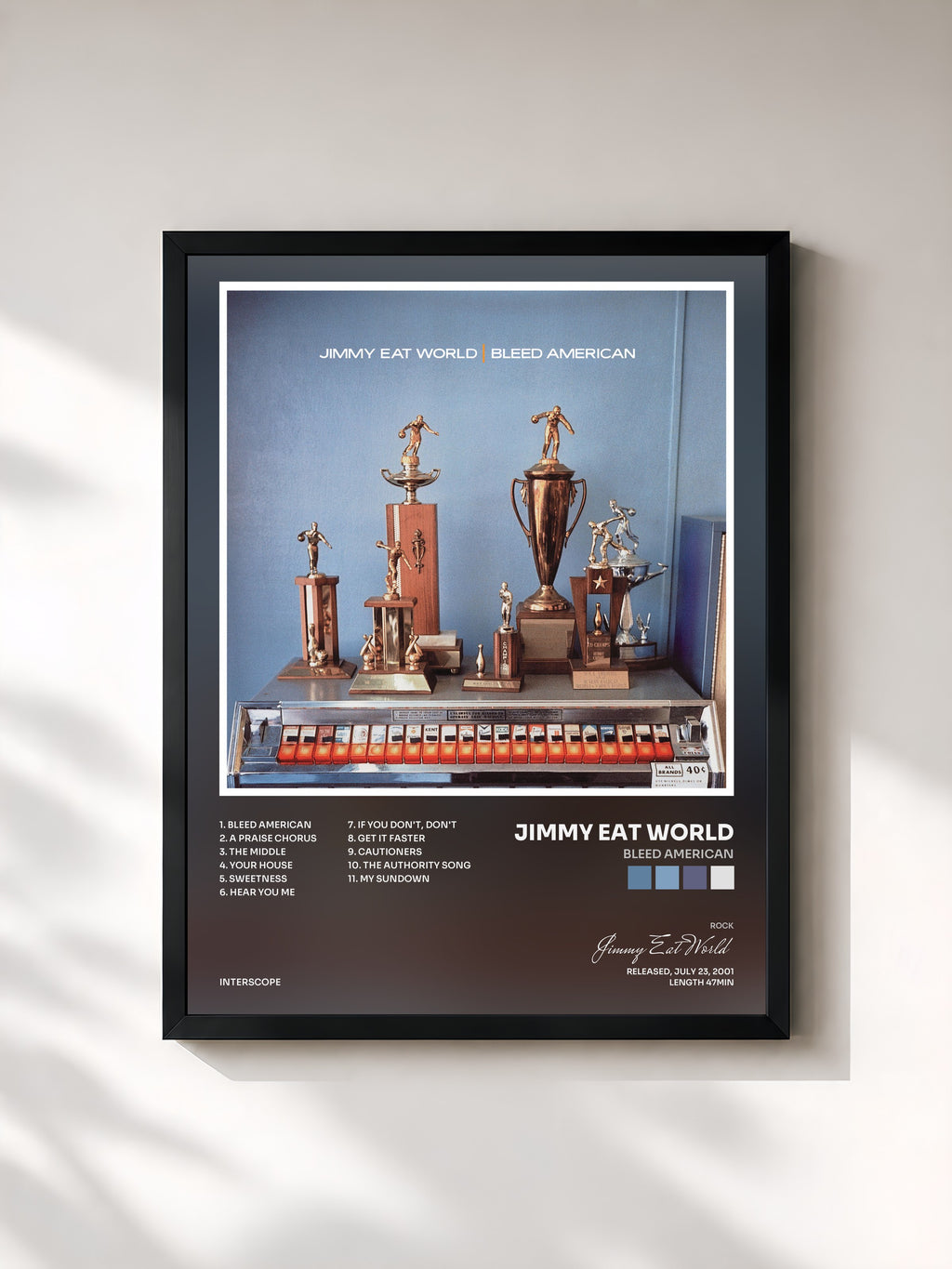 #noir Tableau de l'album Bleed American de Jimmy Eat World, cadre noir, imprimé et encadré en France
