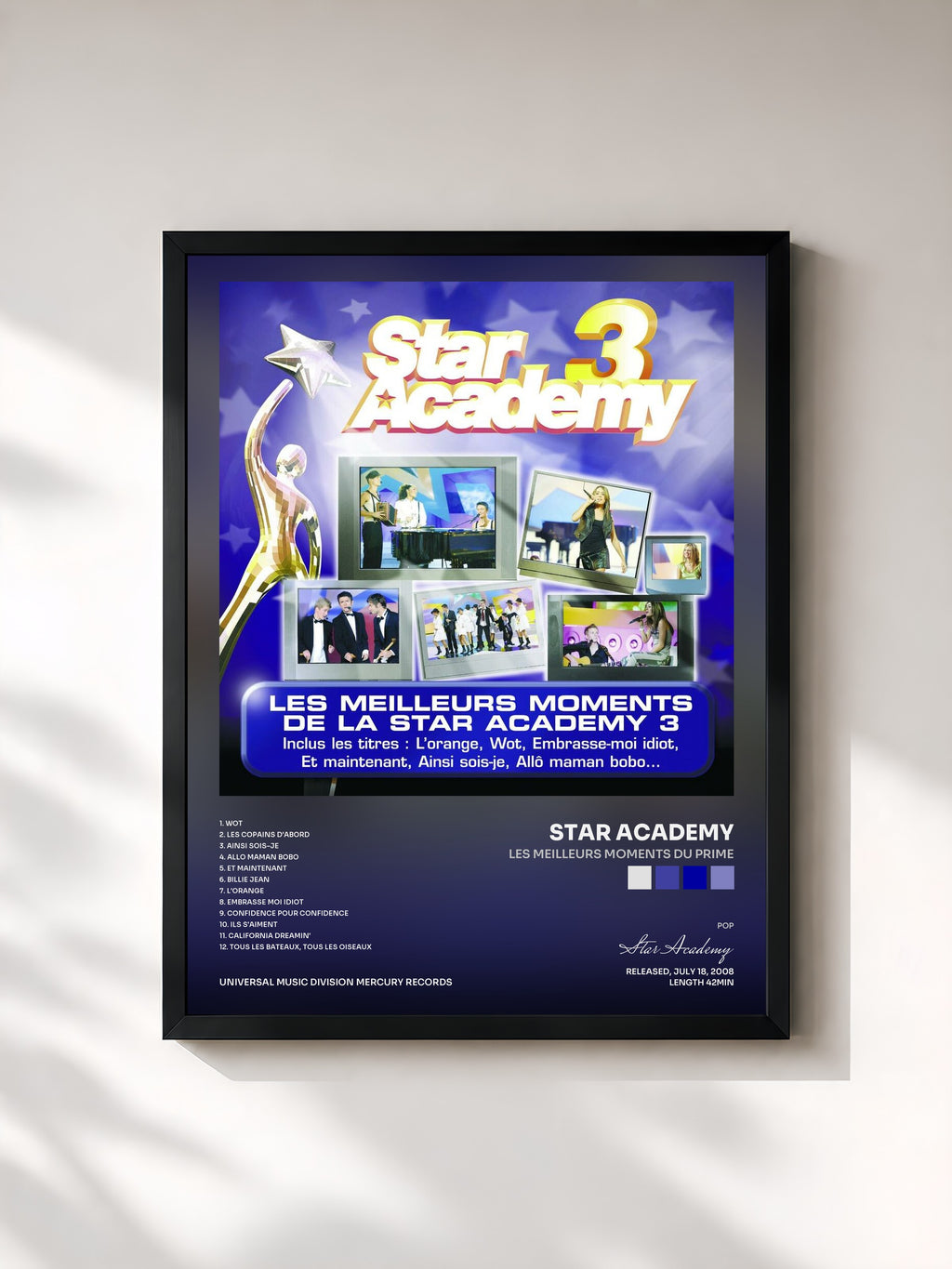 #noir Tableau de l'album Les Meilleurs Moments Du Prime de Star Academy, cadre noir, imprimé et encadré en France