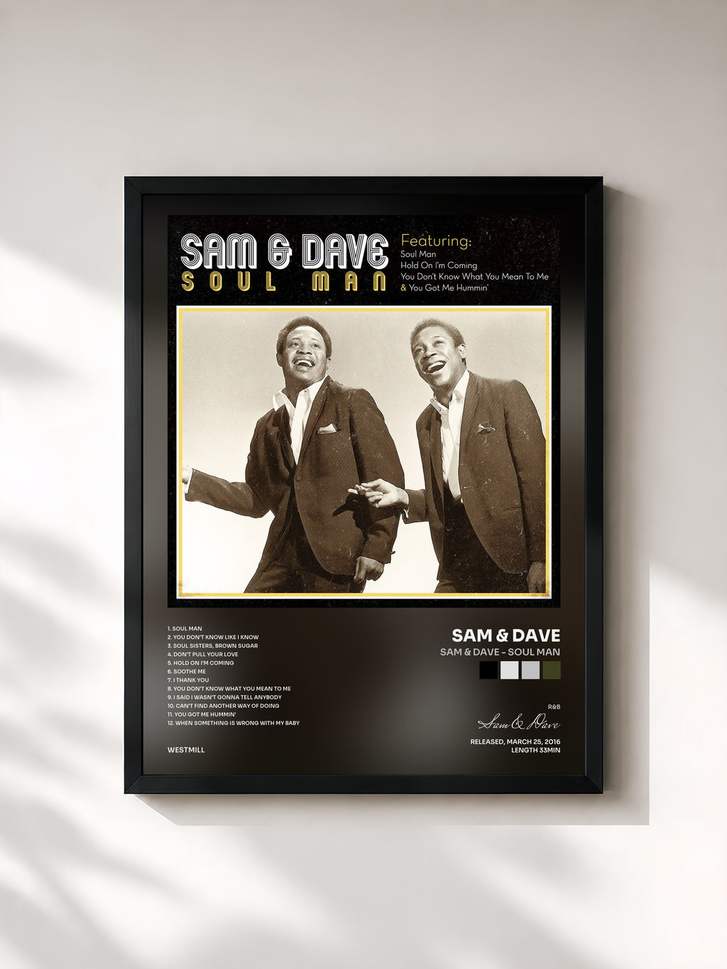 #noir Tableau de l'album Sam & Dave - Soul Man de Sam & Dave, cadre noir, imprimé et encadré en France
