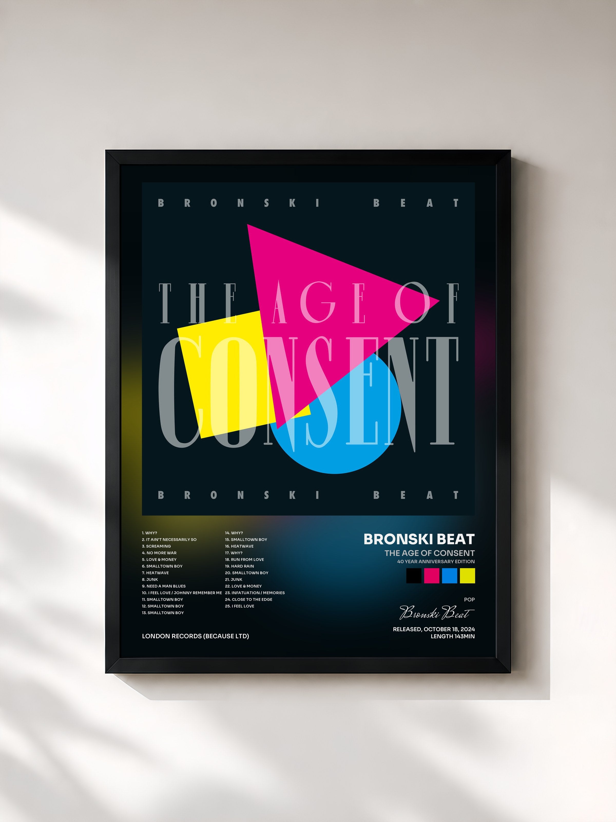 #noir Tableau de l'album The Age of Consent (40 Year Anniversary Edition) de Bronski Beat, cadre noir, imprimé et encadré en France