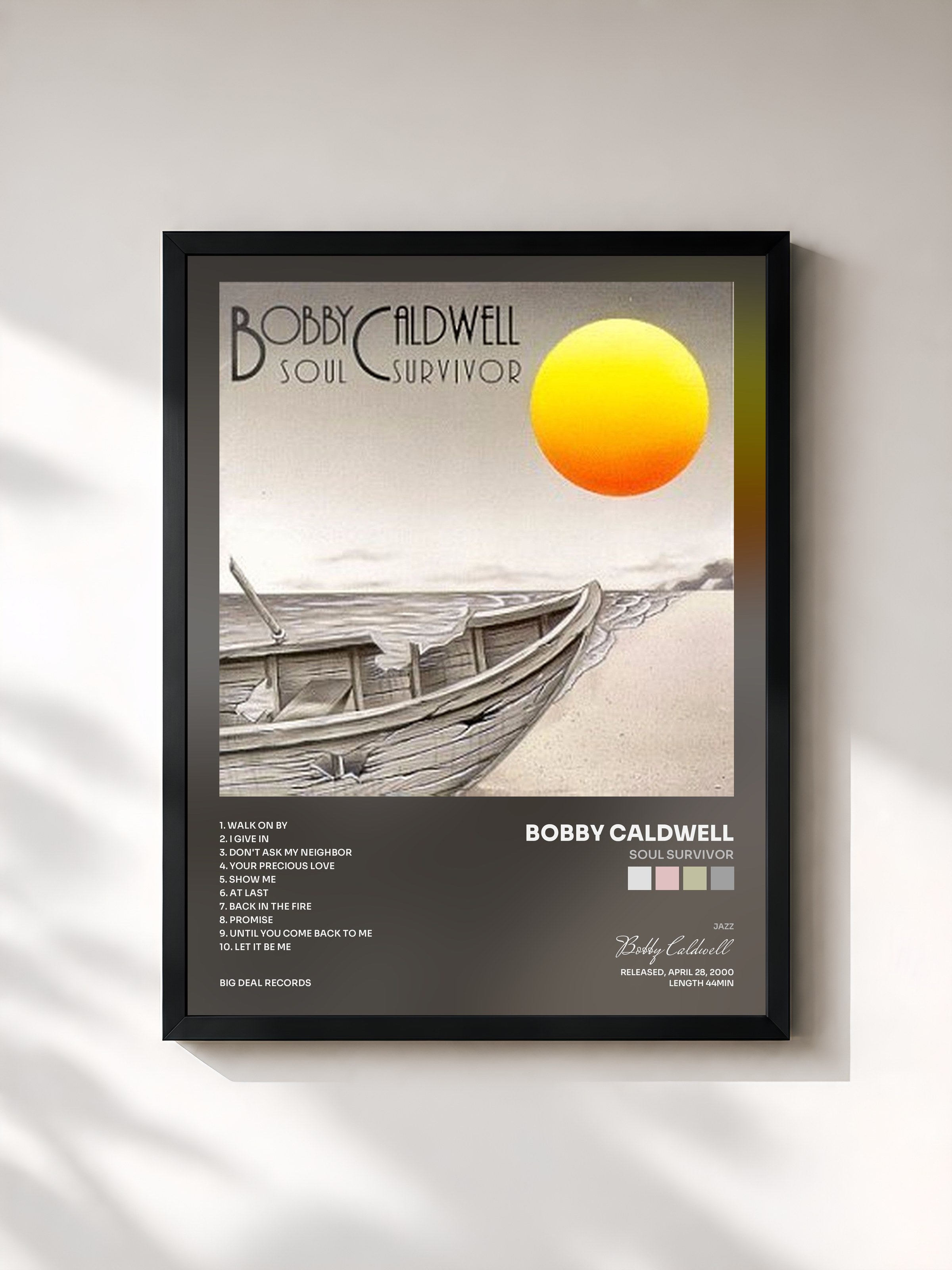 #noir Tableau de l'album Soul Survivor de Bobby Caldwell, cadre noir, imprimé et encadré en France