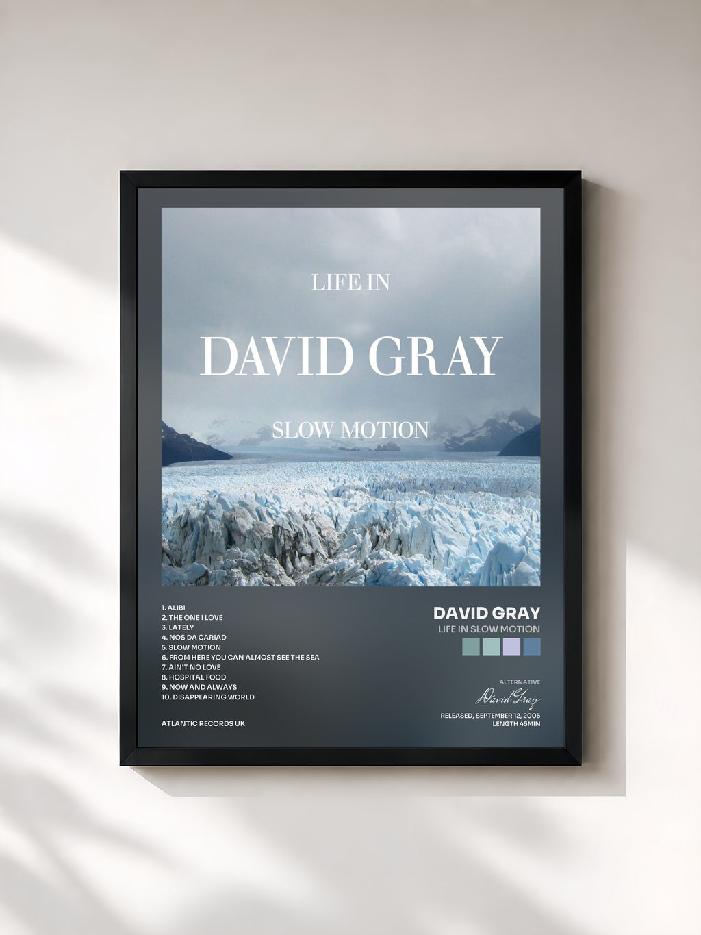 #noir Tableau de l'album Life In Slow Motion de David Gray, cadre noir, imprimé et encadré en France