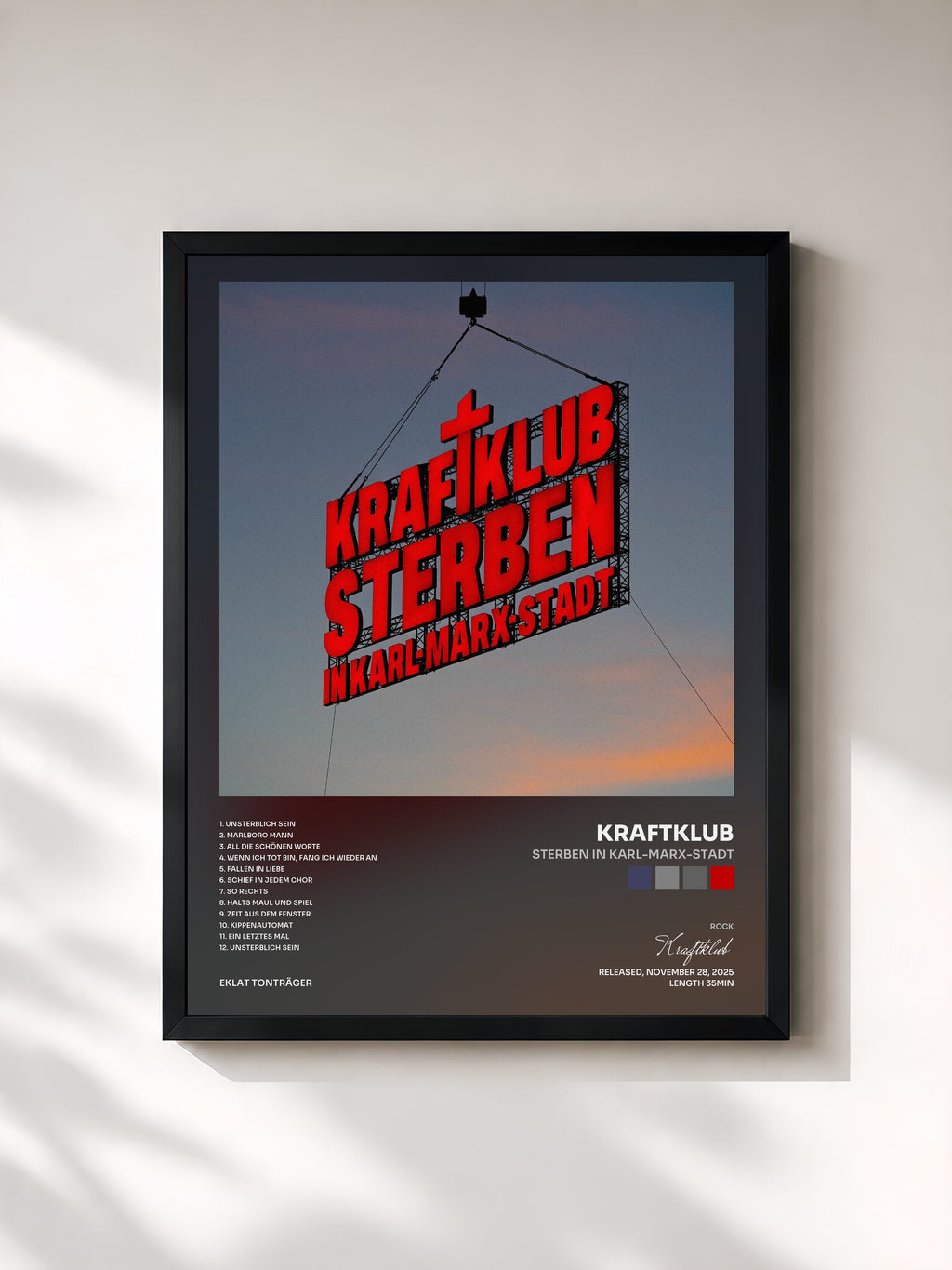 #noir Tableau de l'album Sterben in Karl-Marx-Stadt de Kraftklub, cadre noir, imprimé et encadré en France