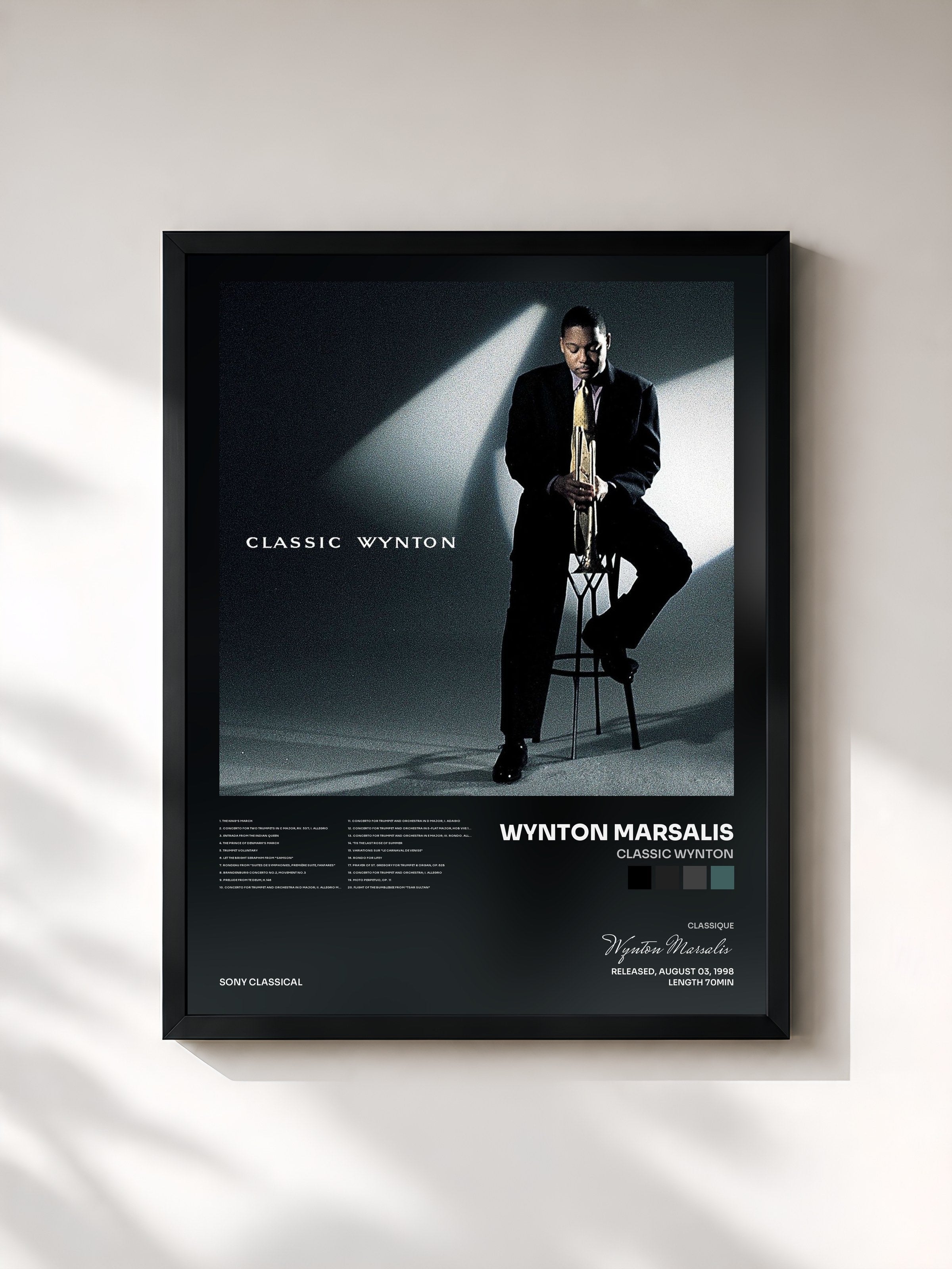 #noir Tableau de l'album Classic Wynton de Wynton Marsalis, cadre noir, imprimé et encadré en France