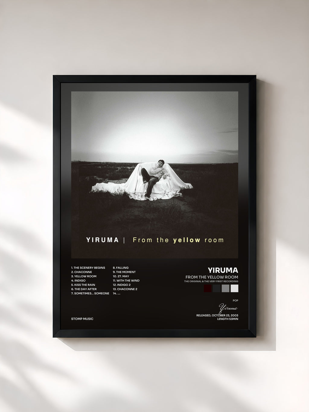 #noir Tableau de l'album From The Yellow Room (The Original & the Very First Recording) de Yiruma, cadre noir, imprimé et encadré en France