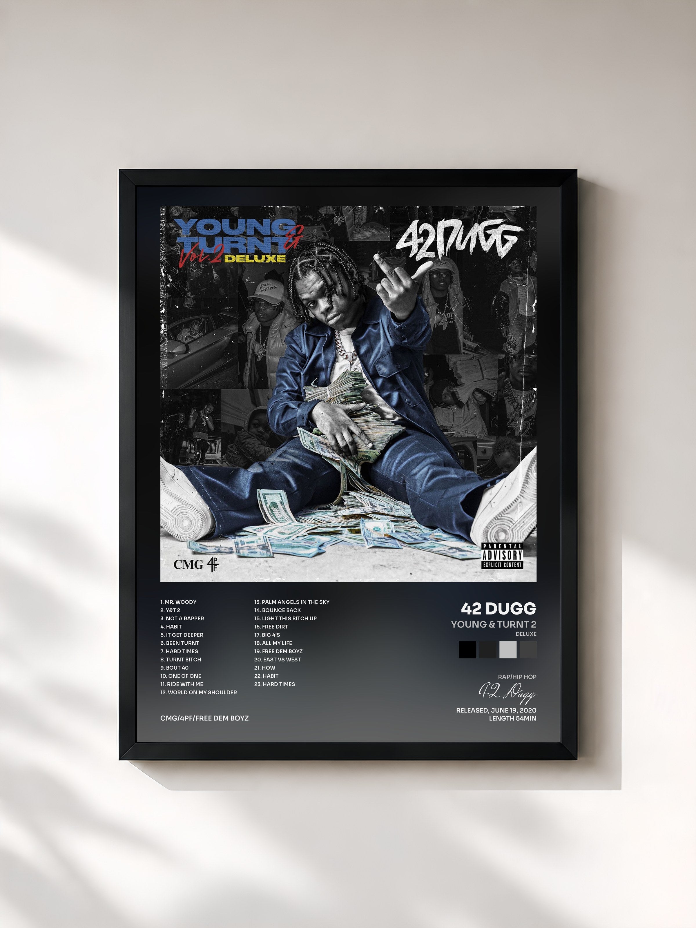 #noir Tableau de l'album Young & Turnt 2 (Deluxe) de 42 Dugg, cadre noir, imprimé et encadré en France
