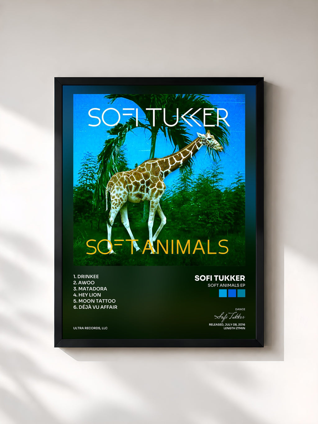 #noir Tableau de l'album Soft Animals EP de Sofi Tukker, cadre noir, imprimé et encadré en France