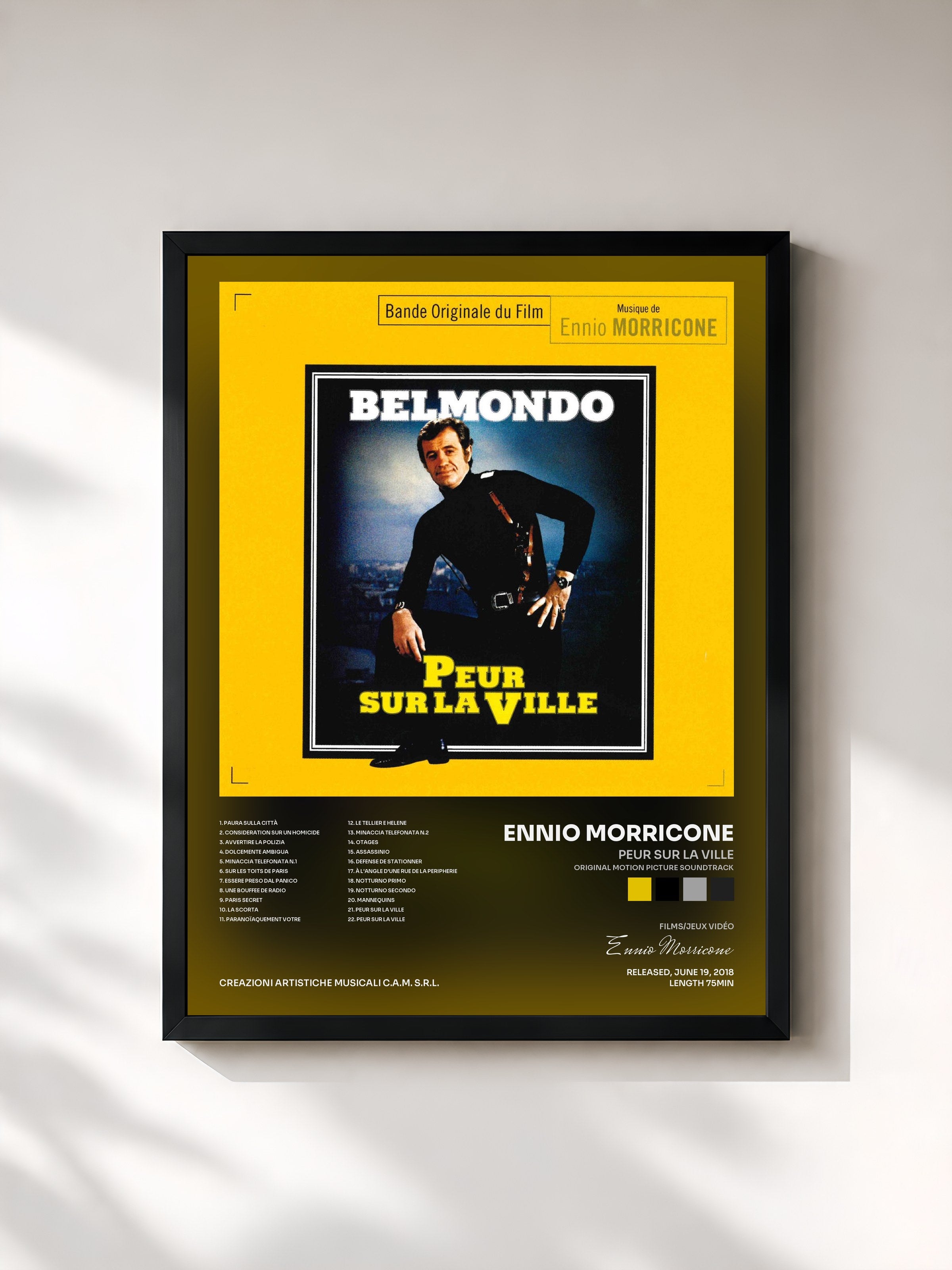 #noir Tableau de l'album Peur Sur La Ville (Original Motion Picture Soundtrack) de Ennio Morricone, cadre noir, imprimé et encadré en France