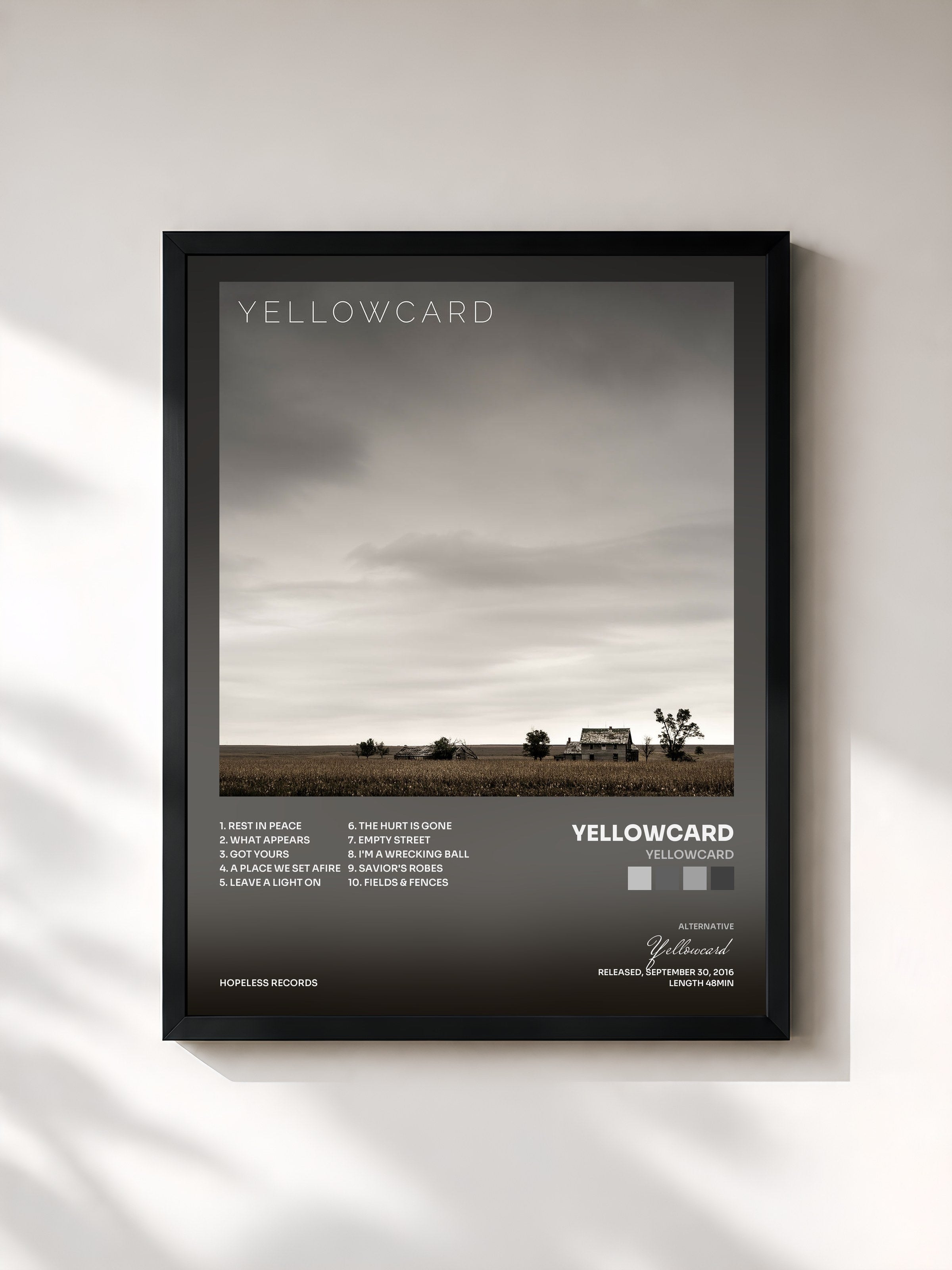 #noir Tableau de l'album Yellowcard de Yellowcard, cadre noir, imprimé et encadré en France
