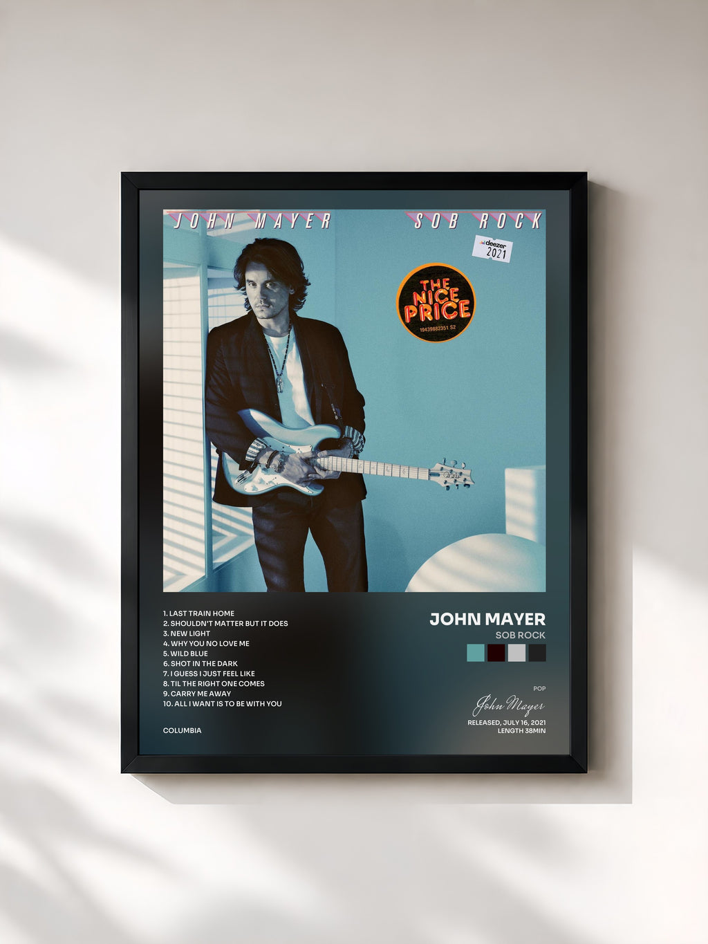 #noir Tableau de l'album Sob Rock de John Mayer, cadre noir, imprimé et encadré en France