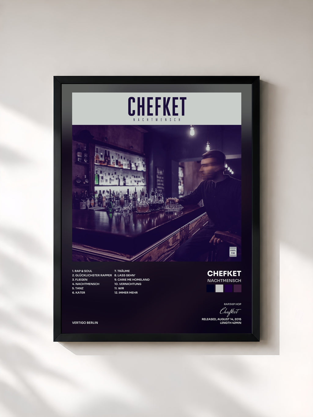 #noir Tableau de l'album Nachtmensch de Chefket, cadre noir, imprimé et encadré en France