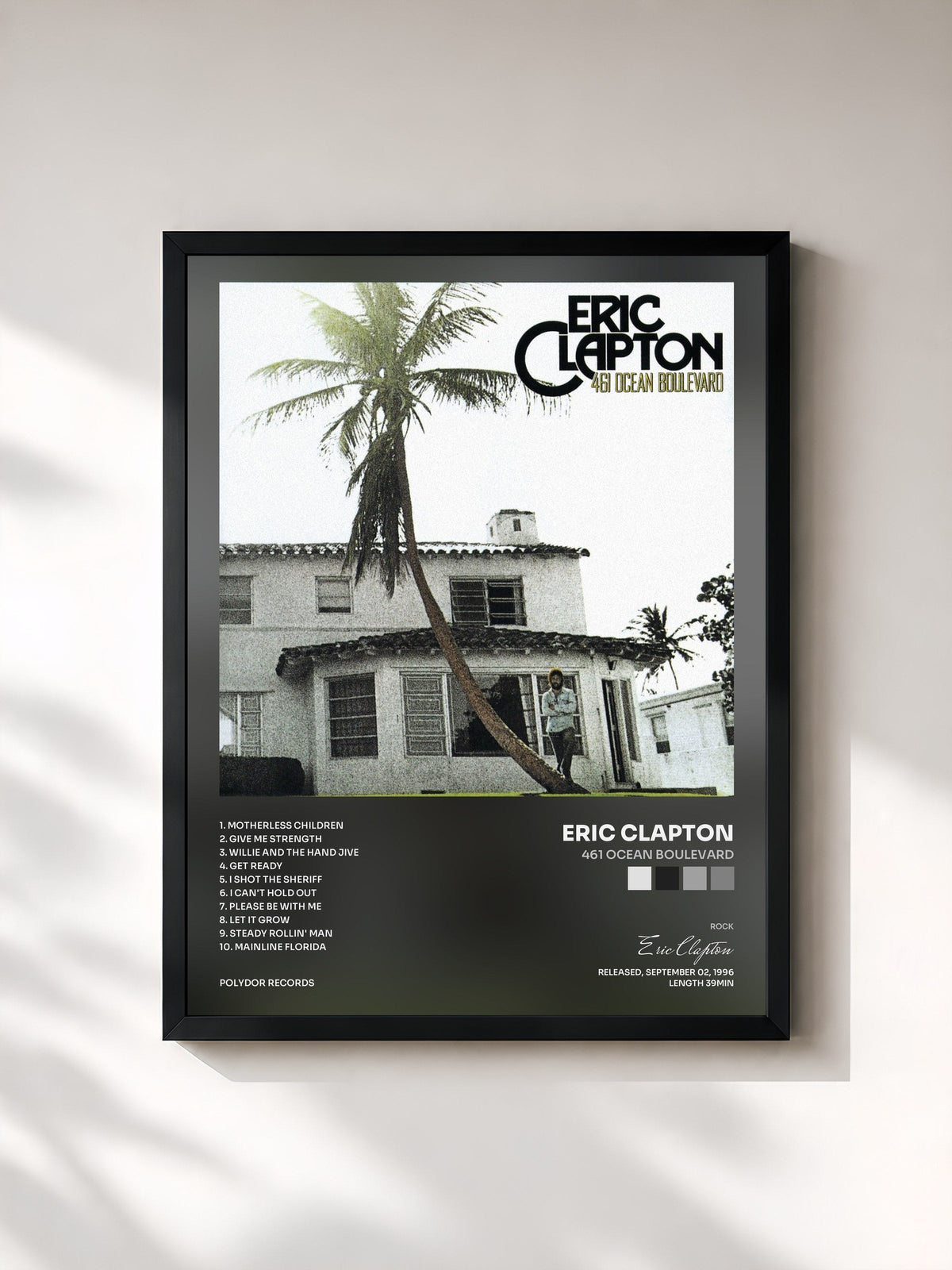#noir Tableau de l'album 461 Ocean Boulevard de Eric Clapton, cadre noir, imprimé et encadré en France