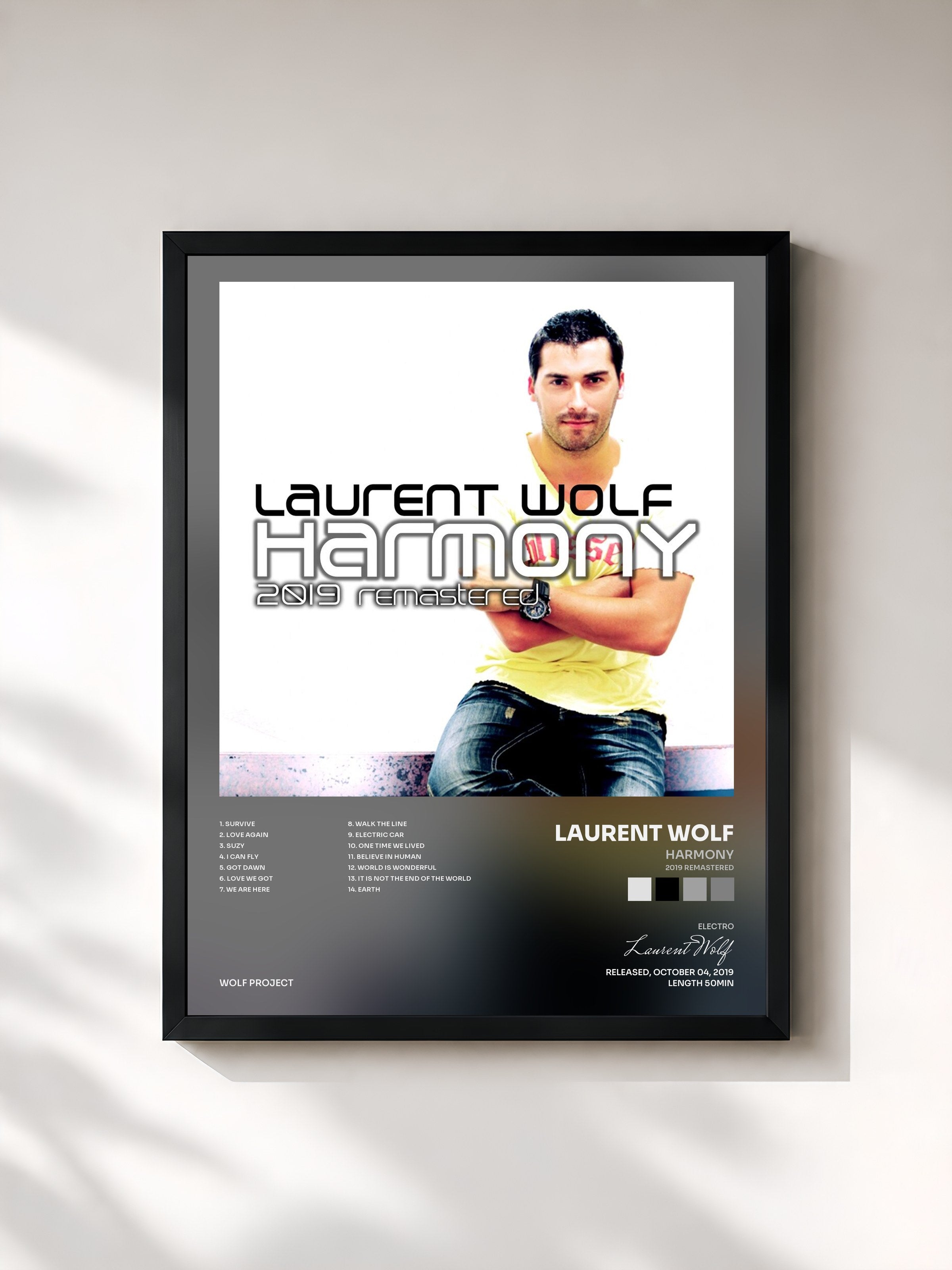 #noir Tableau de l'album Harmony (2019 Remastered) de Laurent Wolf, cadre noir, imprimé et encadré en France